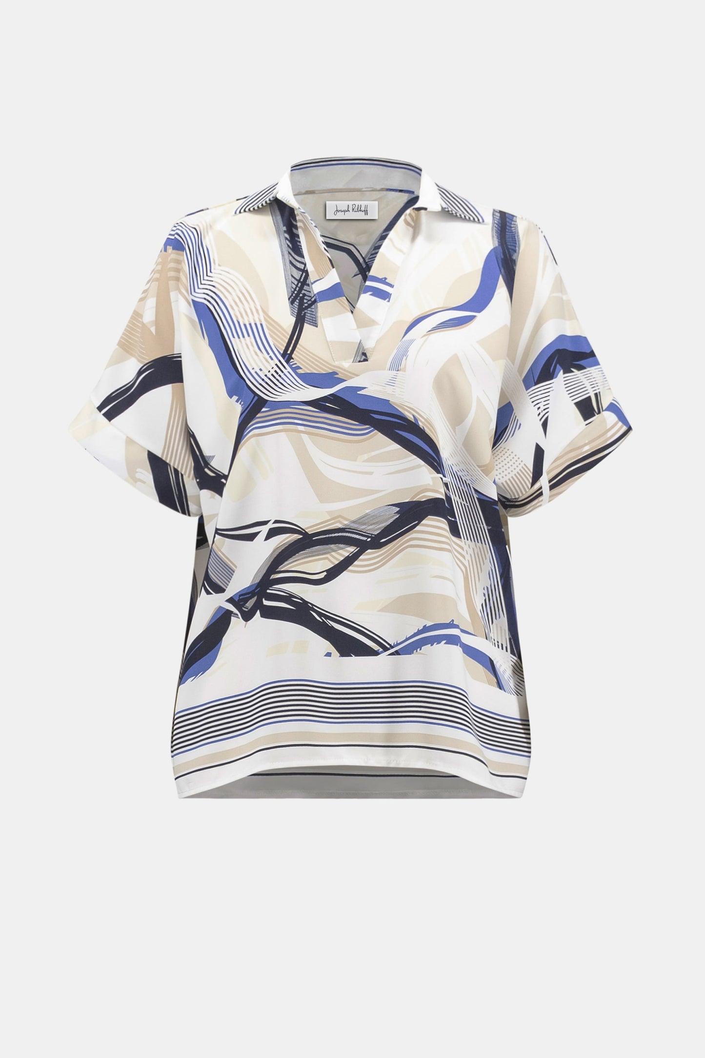JOSEPH RIBKOFF Recycled Woven Abstract Print Boxy Top 262118