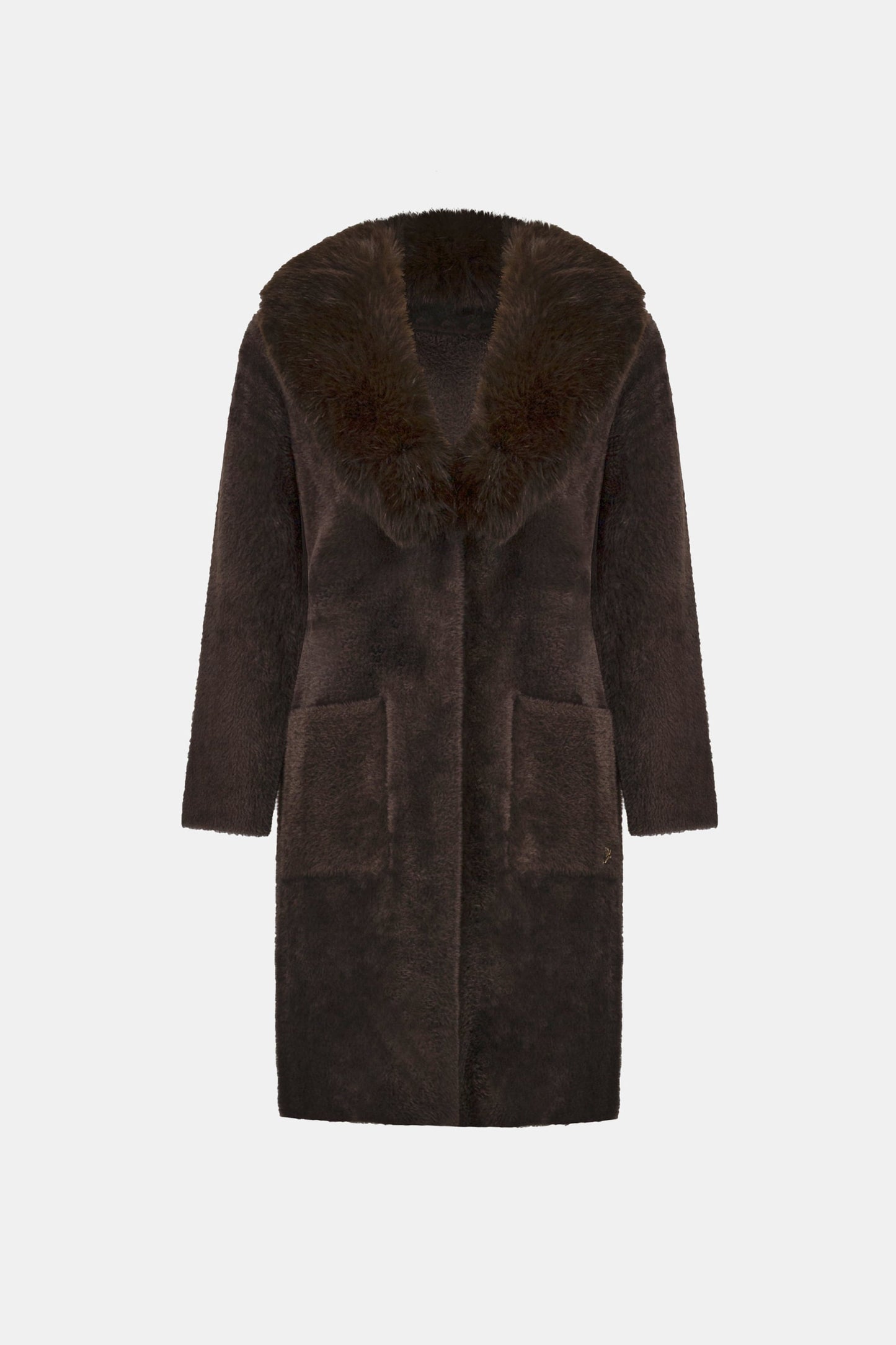 JOSEPH RIBKOFF Feather Yarn Knit Coat With Detachable Faux Fur Collar 263973