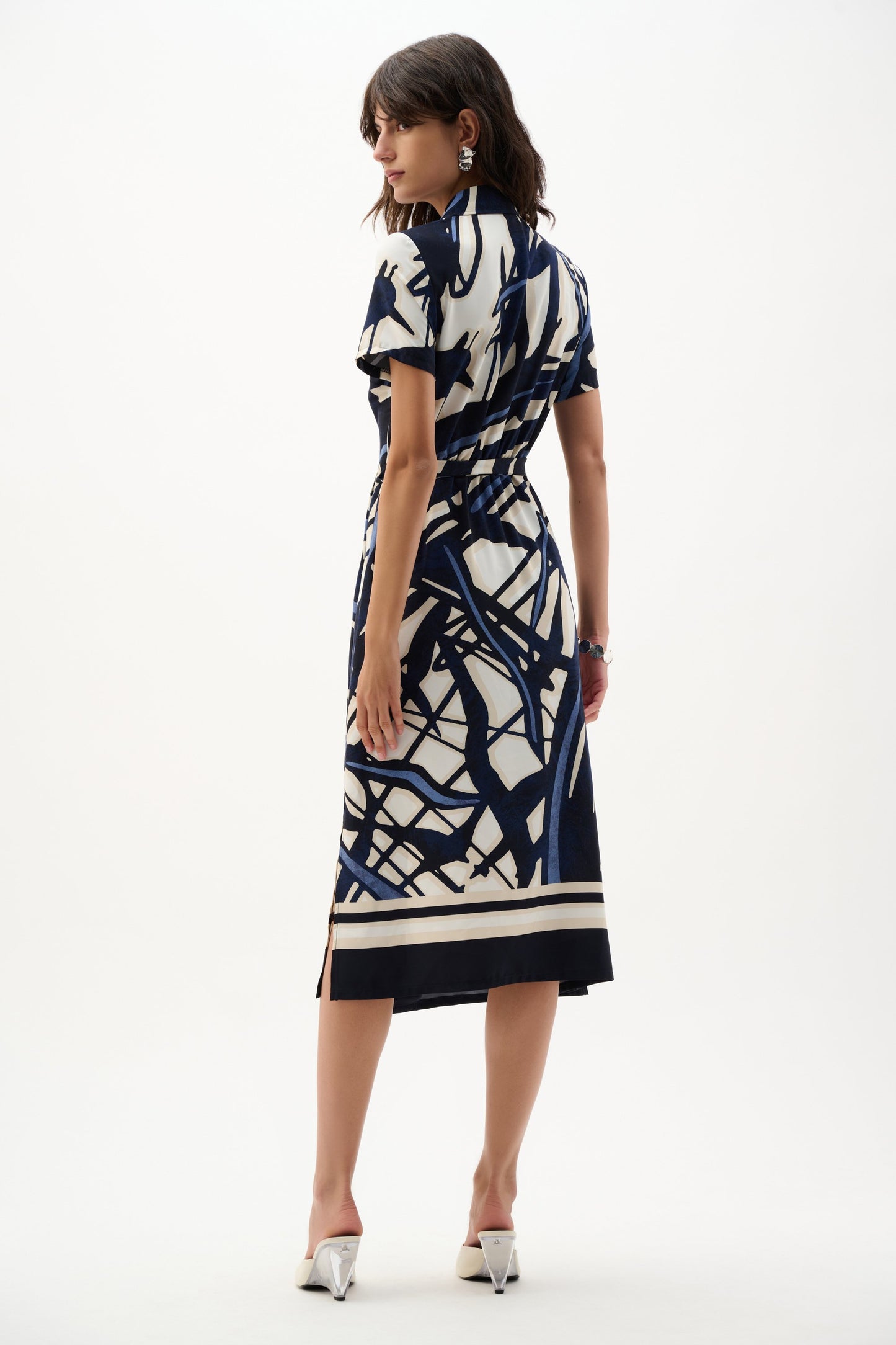 JOSEPH RIBKOFF 262128 Recycled Woven Abstract Print Shirt Dress