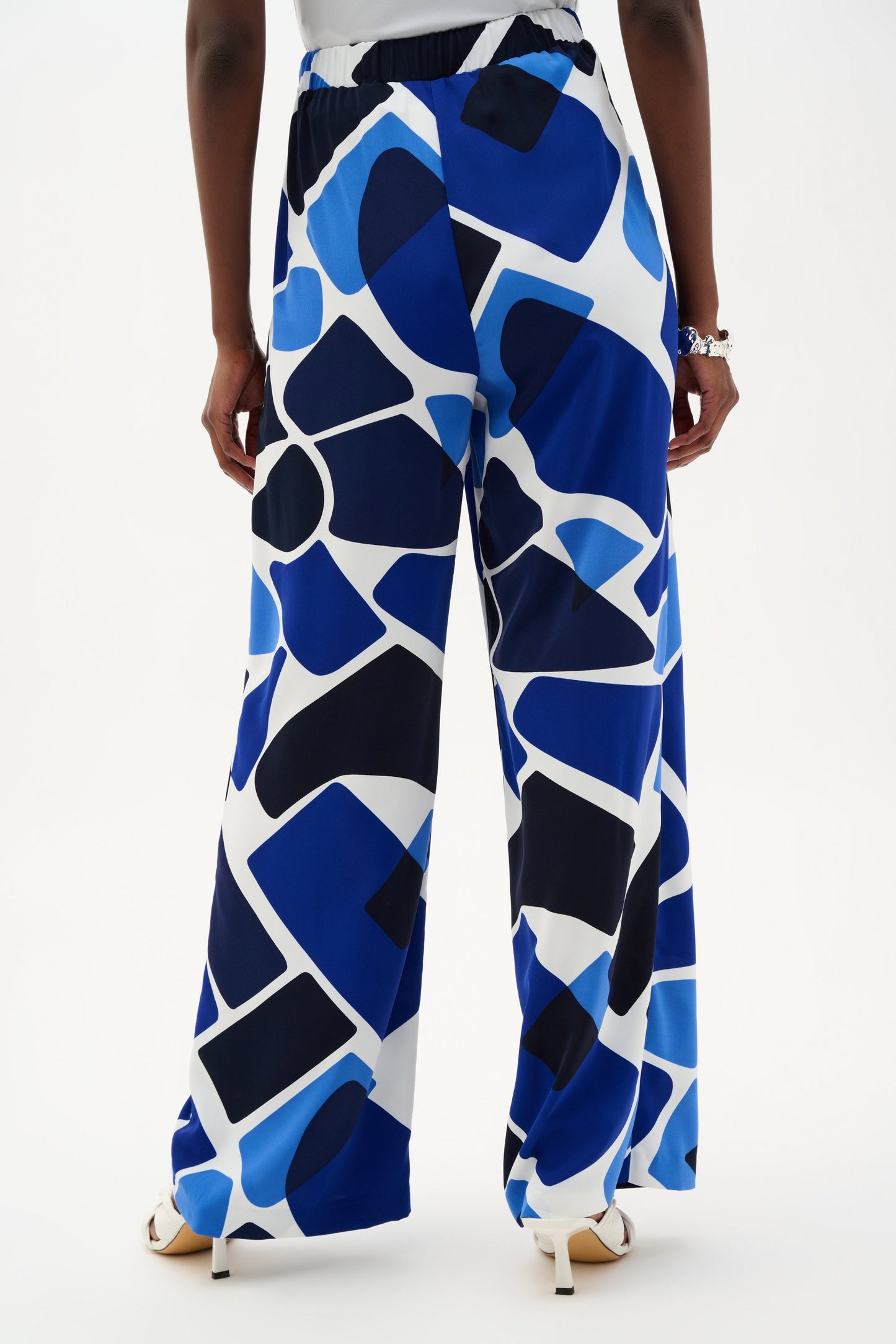 JOSEPH RIBKOFF 262155 Recycled Woven Geometric Print Wide Leg Pull-On Pants