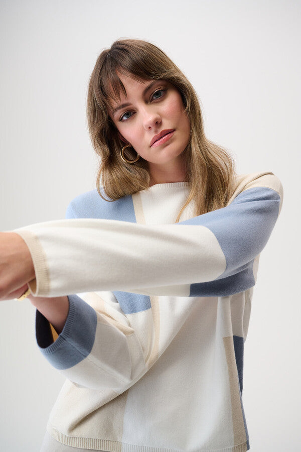 JOSEPH RIBKOFF 261998 Geometric Boat Neck Pullover Style