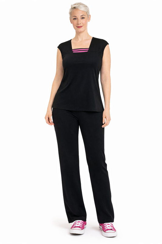 Doris Stretch Cap Sleeve Top – Black with Pink Trim

Product Code: 548270
