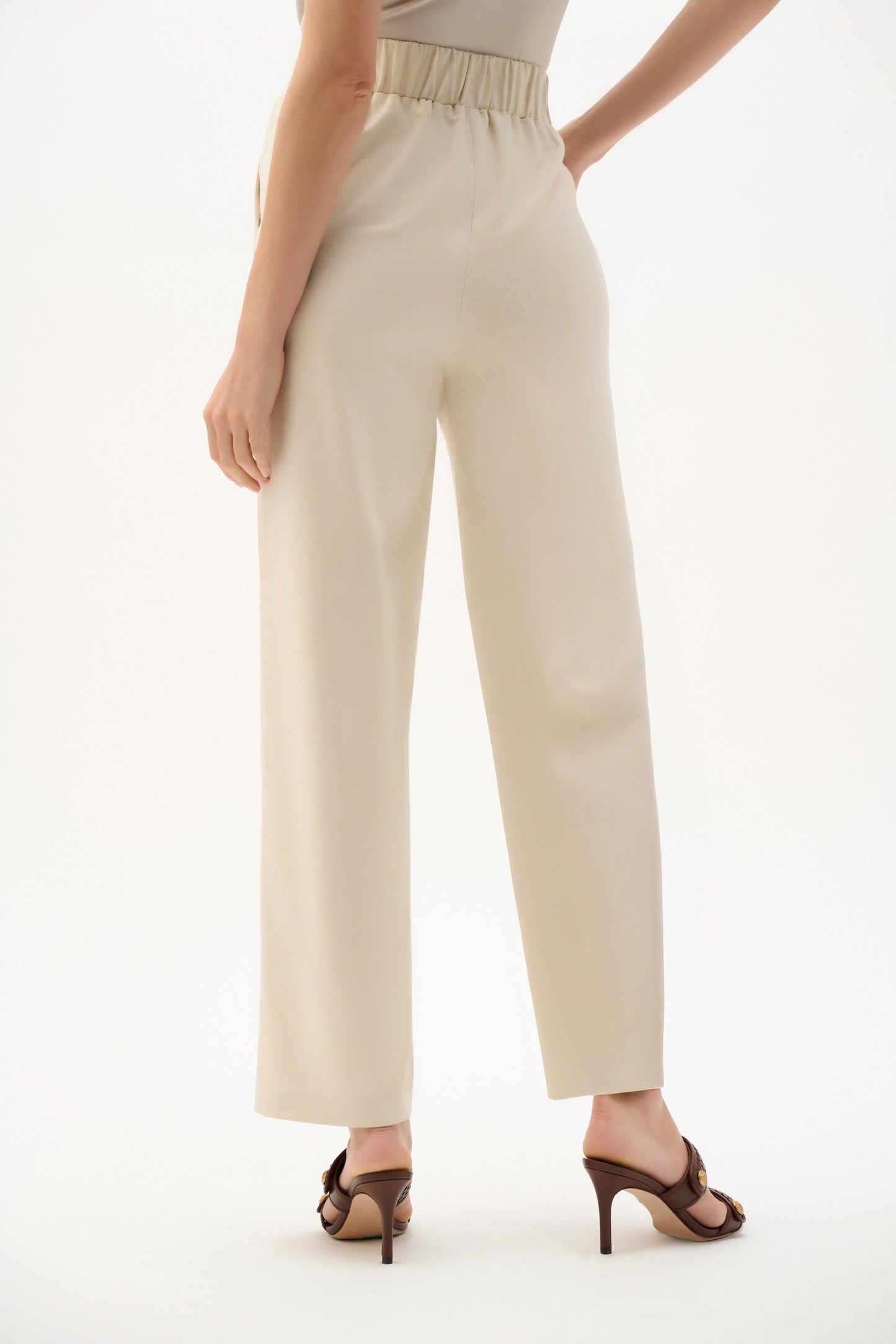 JOSEPH RIBKOFF 262040 Linen Woven Pull-On Wide Leg Pants