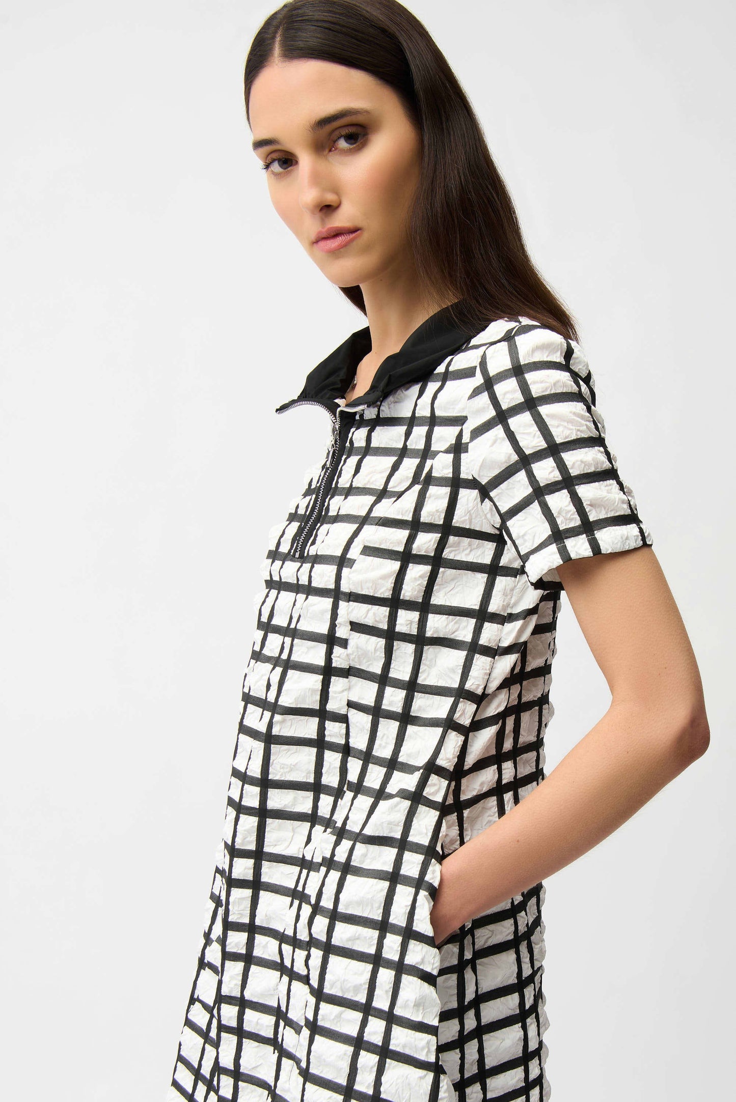 Jacquard Plaid Print A-line Dress With Contrast Detail
261307