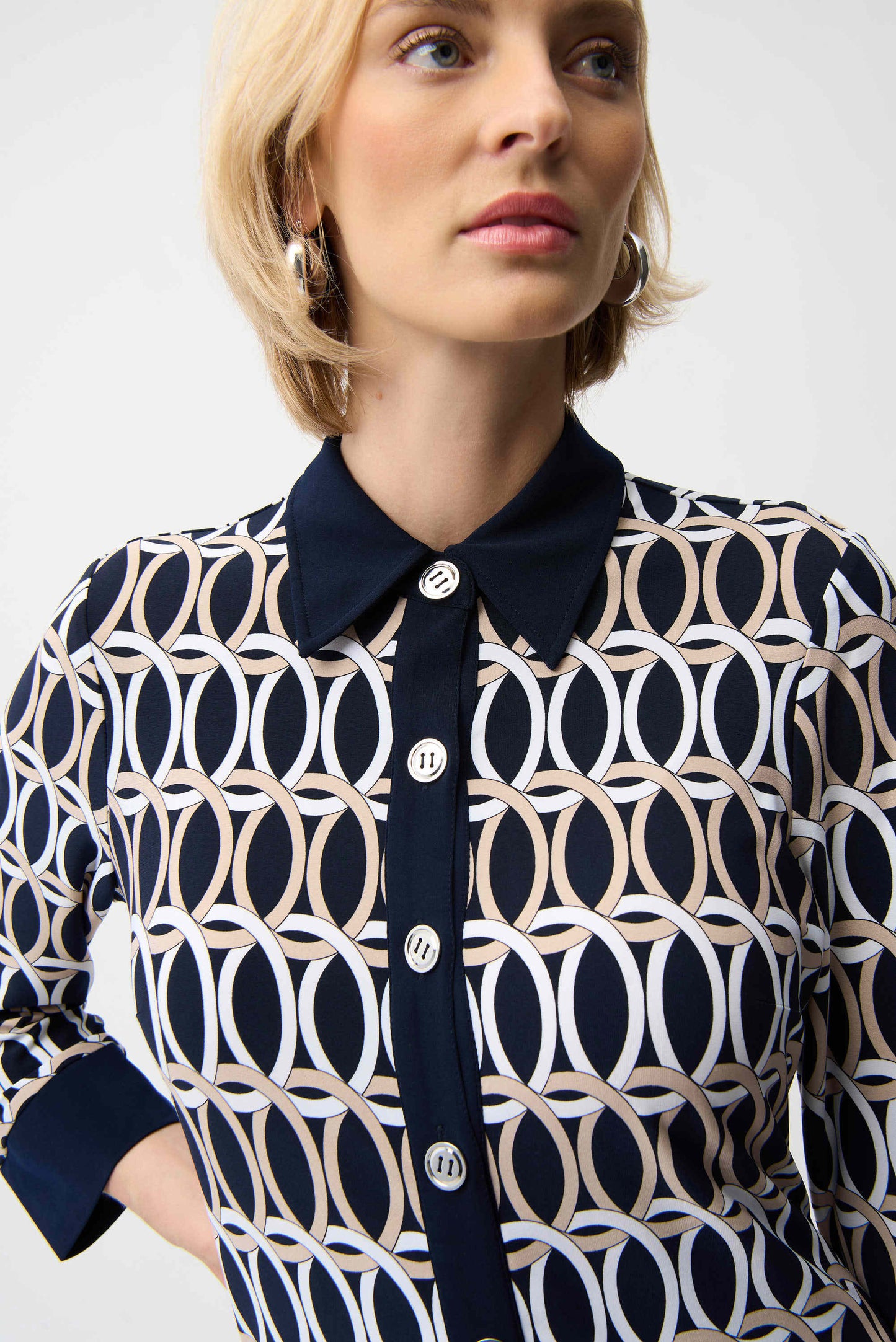Silky Knit Geometric Print A-Line Shirt Dress
261903