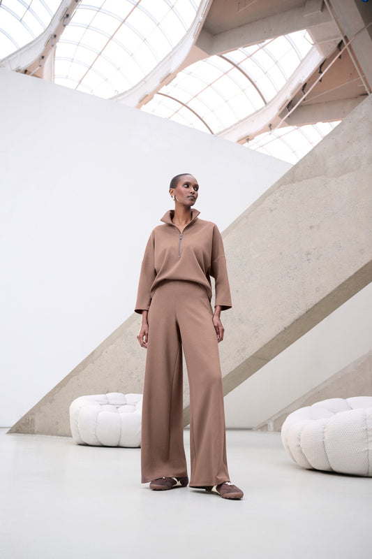 JOSEPH RIBKOFF Scuba Jersey Mock-Neck Wide Leg Jumpsuit 263613