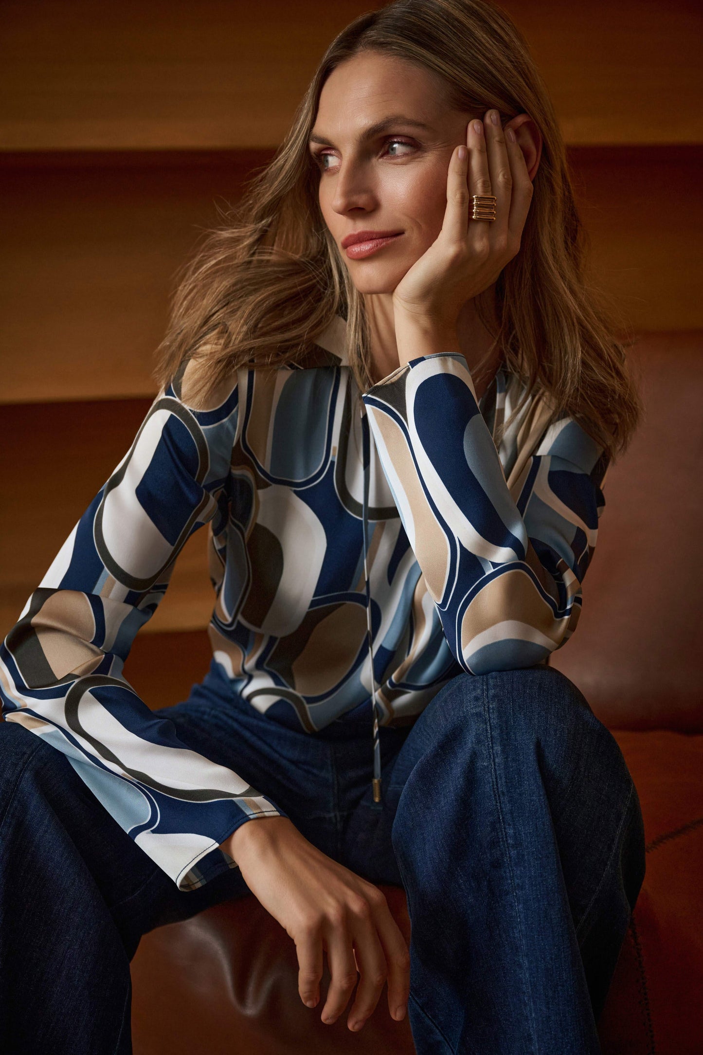 JOSEPH RIBKOFF Recycled Satin Geometric Top 263071