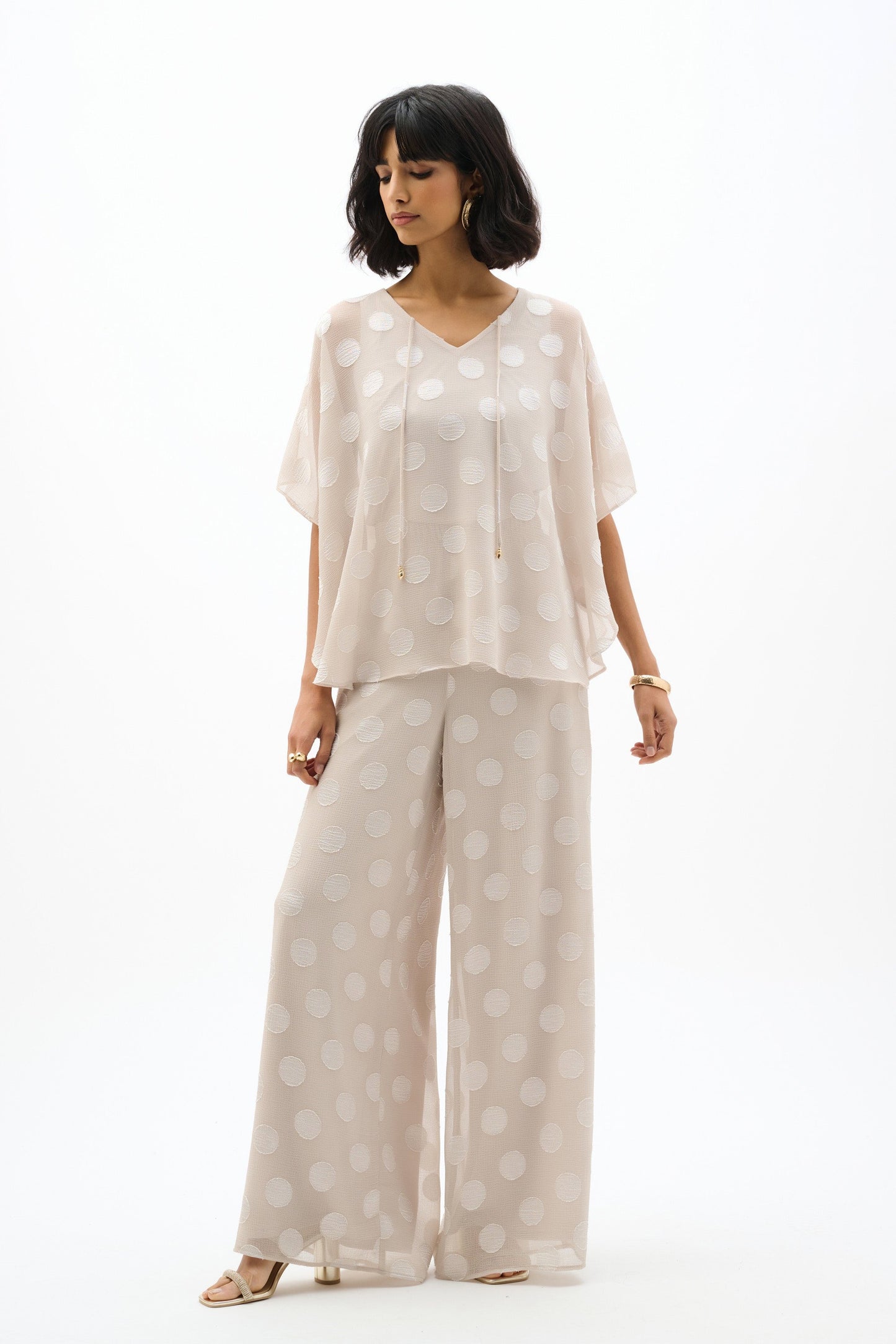 JOSEPH RIBKOFF 262259 Chiffon Jacquard Dot Print Wide Leg Pants