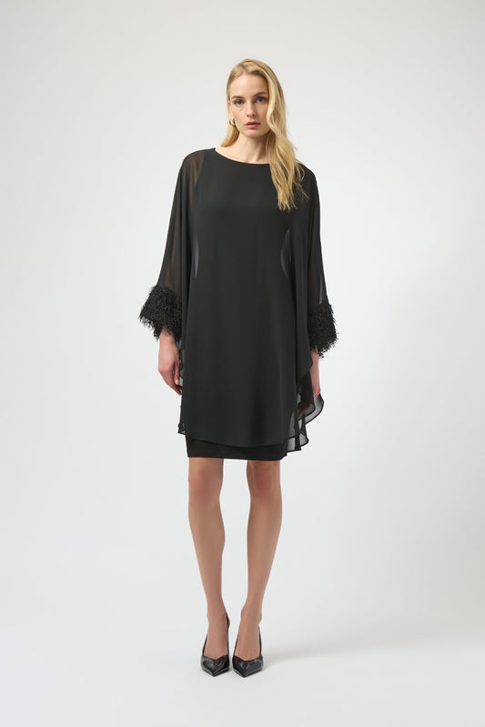 Silky Knit & Chiffon Layered Dress with Fringe Detail
254186