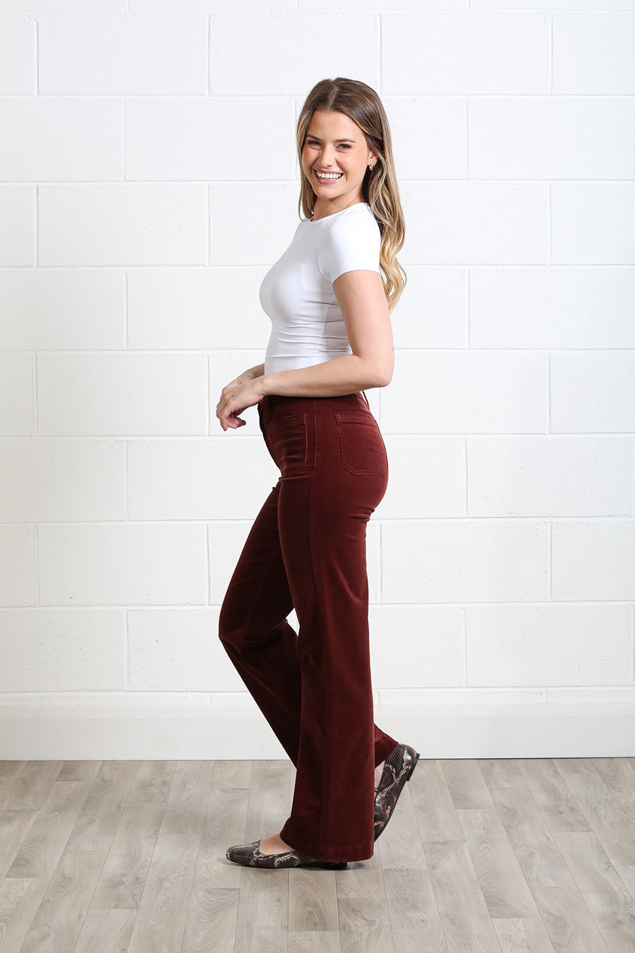 Rant & Rave Bridget Cord Wide Leg Terracotta
