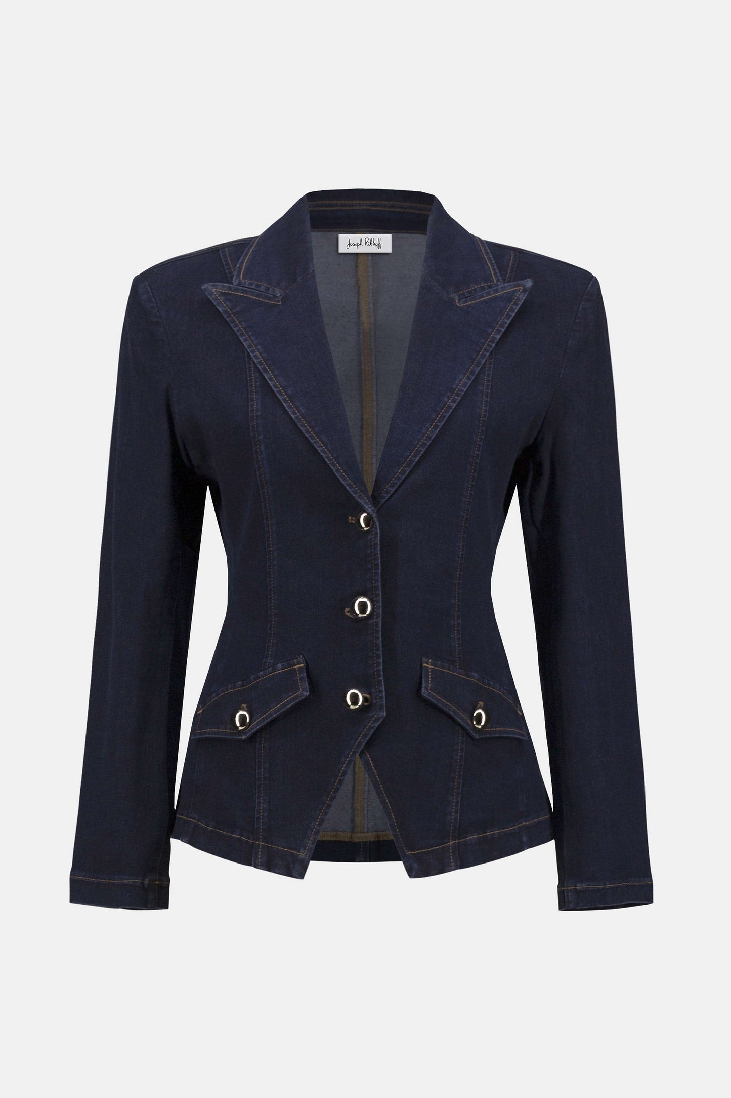 Stretch Denim Fitted Blazer with Gold Buttons
253982