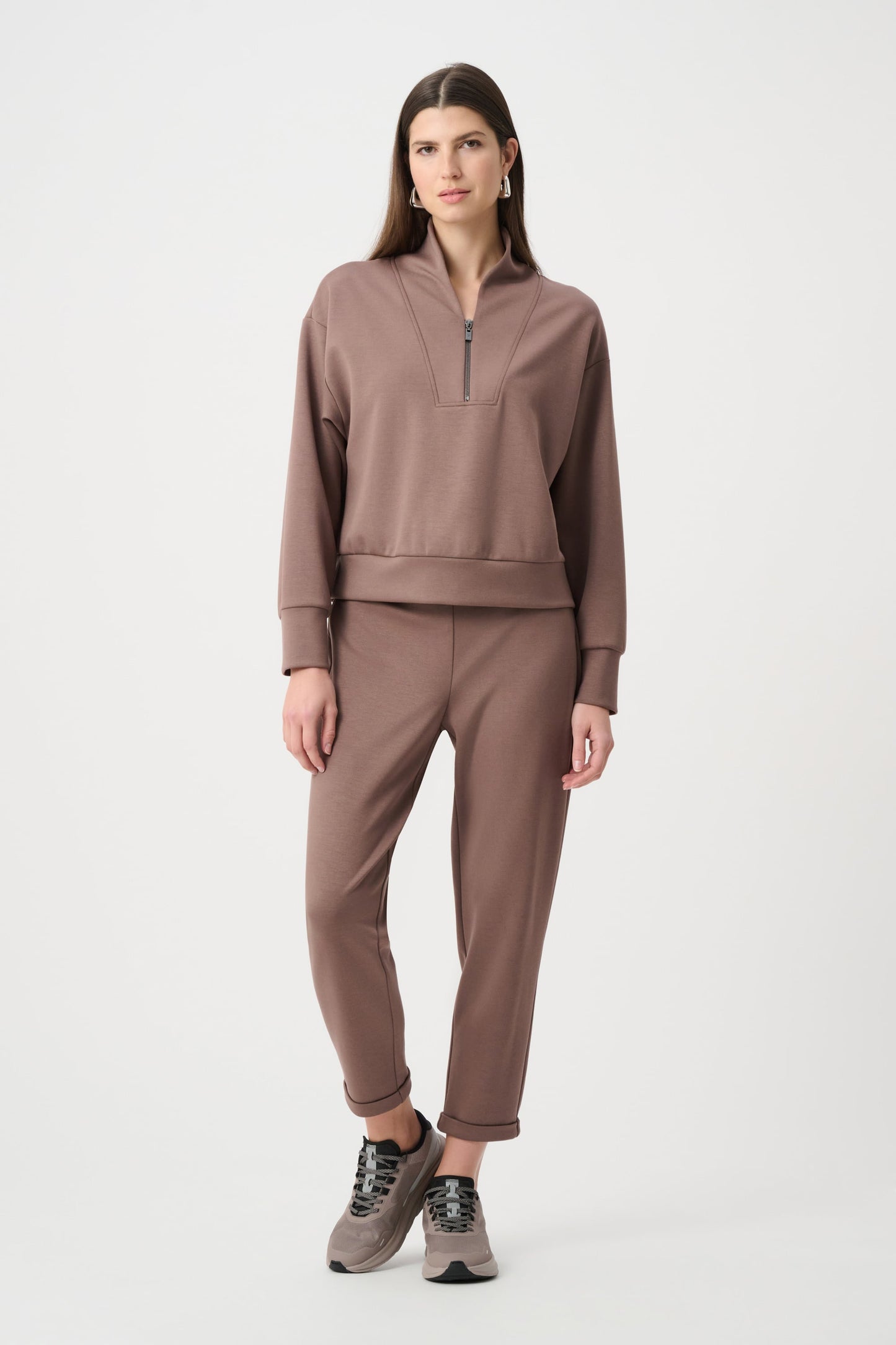 JOSEPH RIBKOFF Scuba Jersey Boxy Sweatshirt With High Collar and Front Zipper 261610F26