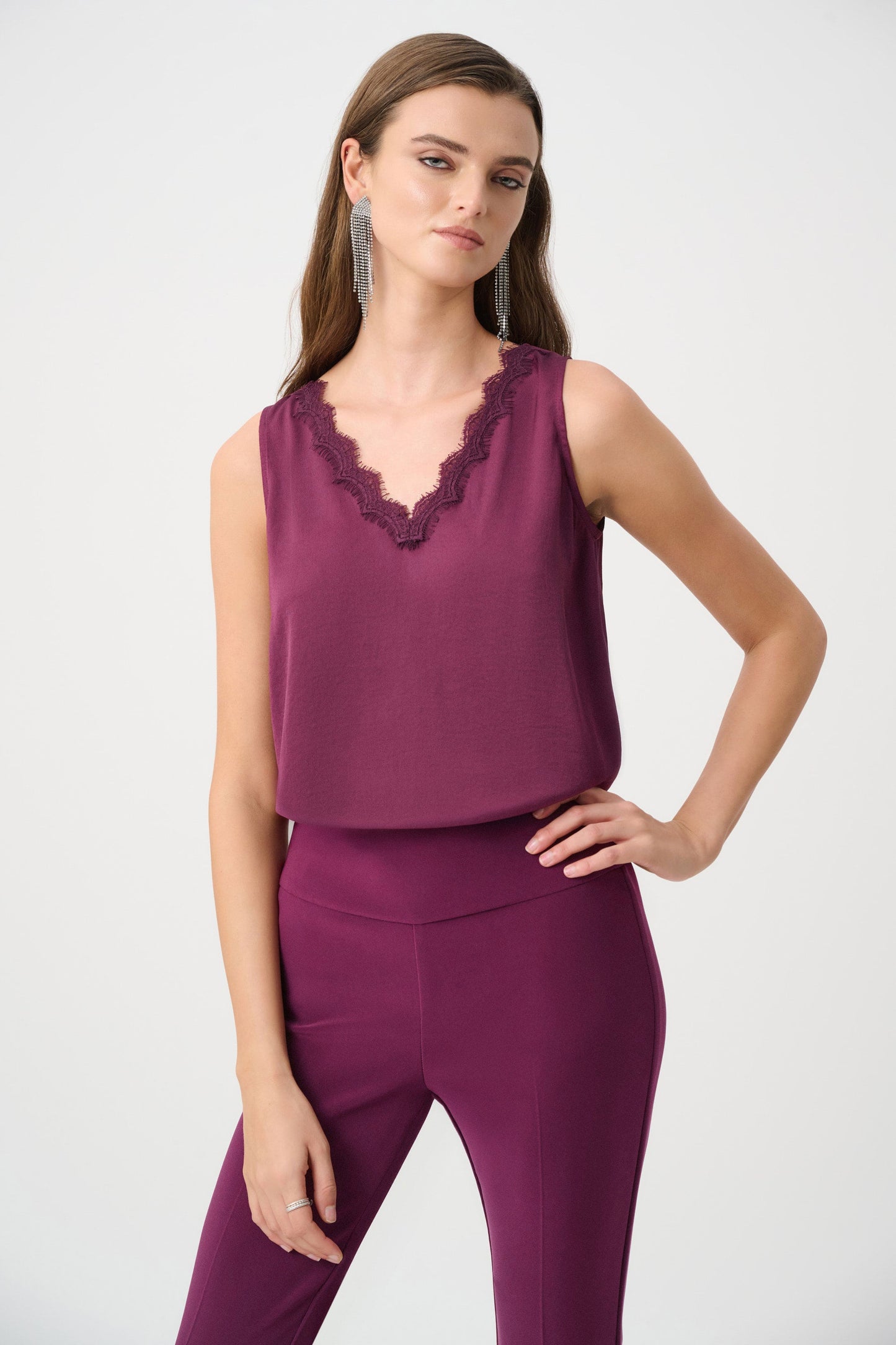 JOSEPH RIBKOFF Recycled Satin Sleeveless V-Neck Top 263235