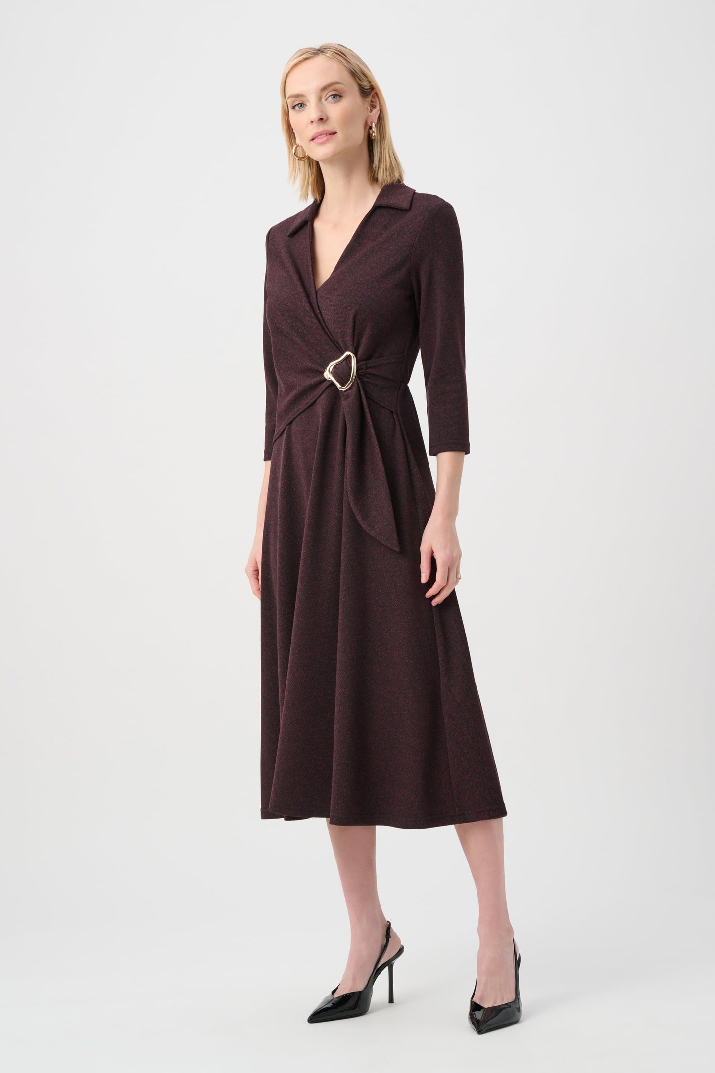 JOSEPH RIBKOFF Herringbone Fit And Flare Wrap Dress 263061