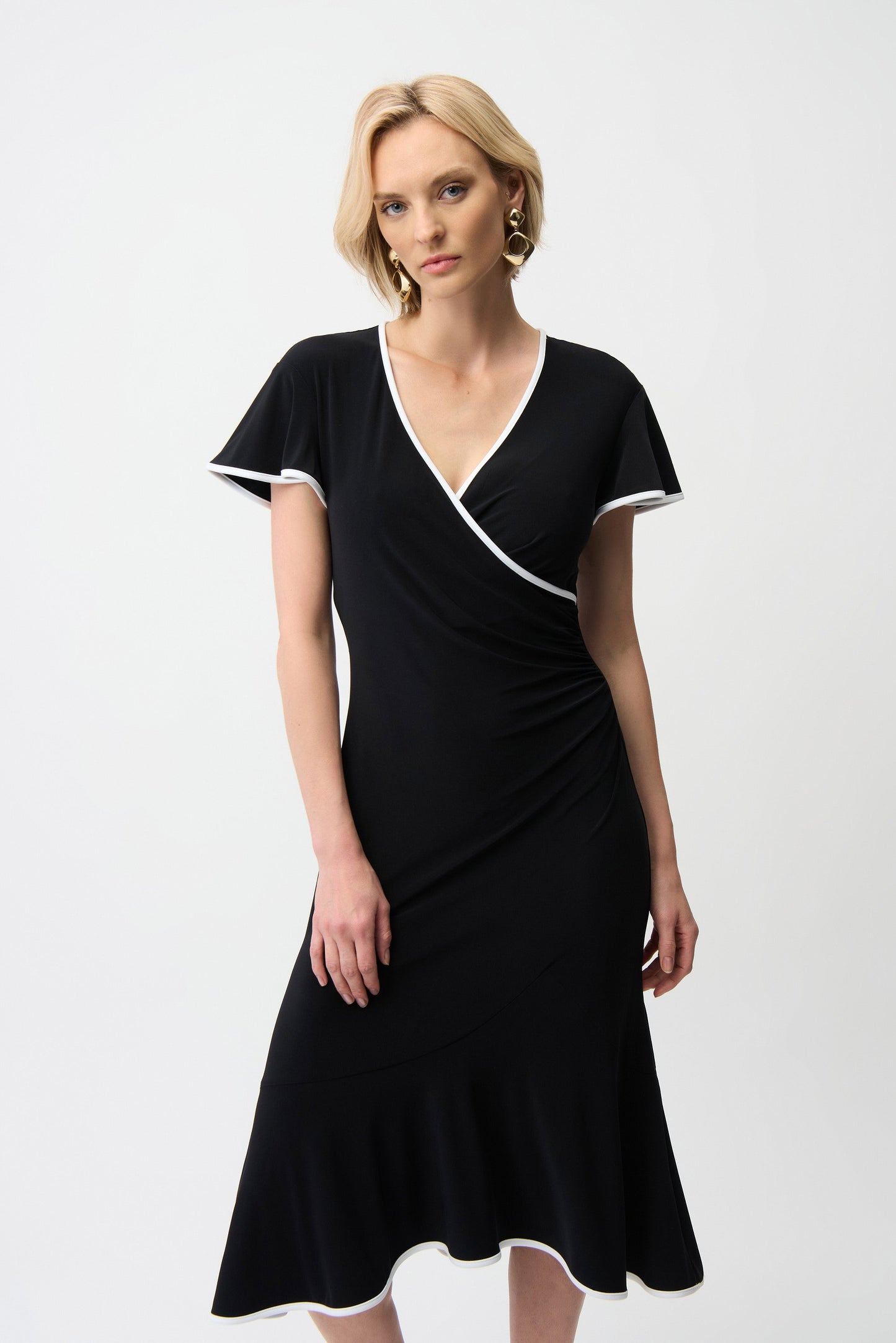 Silky Knit Wrap Dress With Contrast Trim
261013