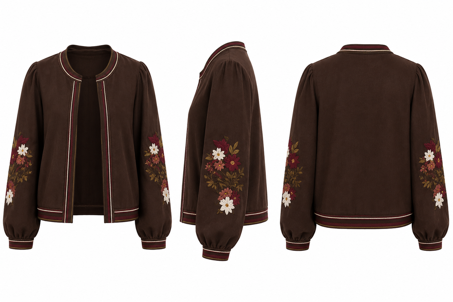 Floral Embroidered Jacket – Chocolate Brown