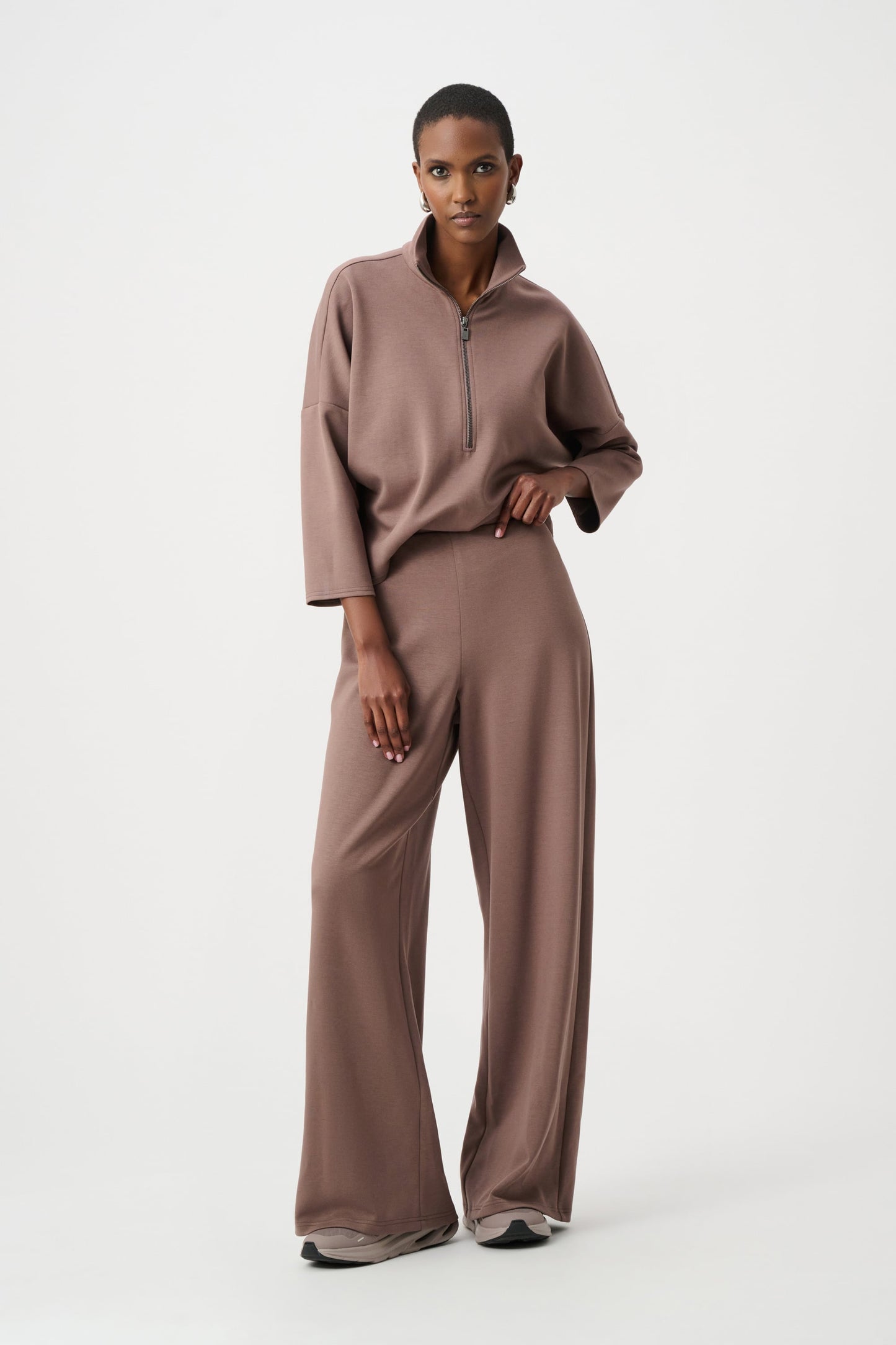 JOSEPH RIBKOFF Scuba Jersey Mock-Neck Wide Leg Jumpsuit 263613