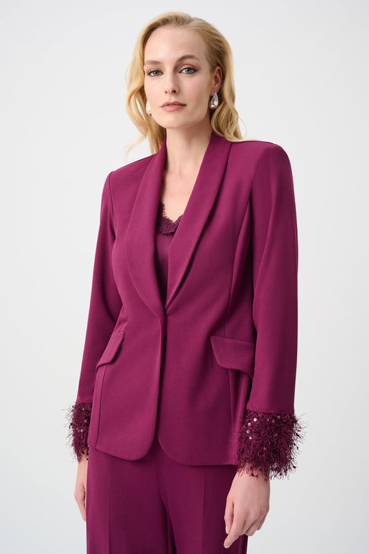 JOSEPH RIBKOFF Signature | Scuba Crepe Fitted Blazer With Fringe 263714