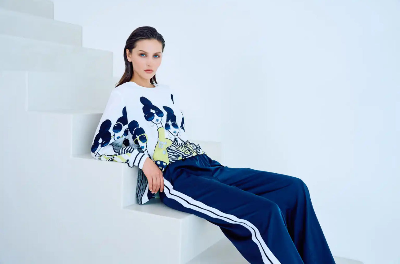 TUZZI 411.658 Diva state of mind- Navy wide leg track bottoms