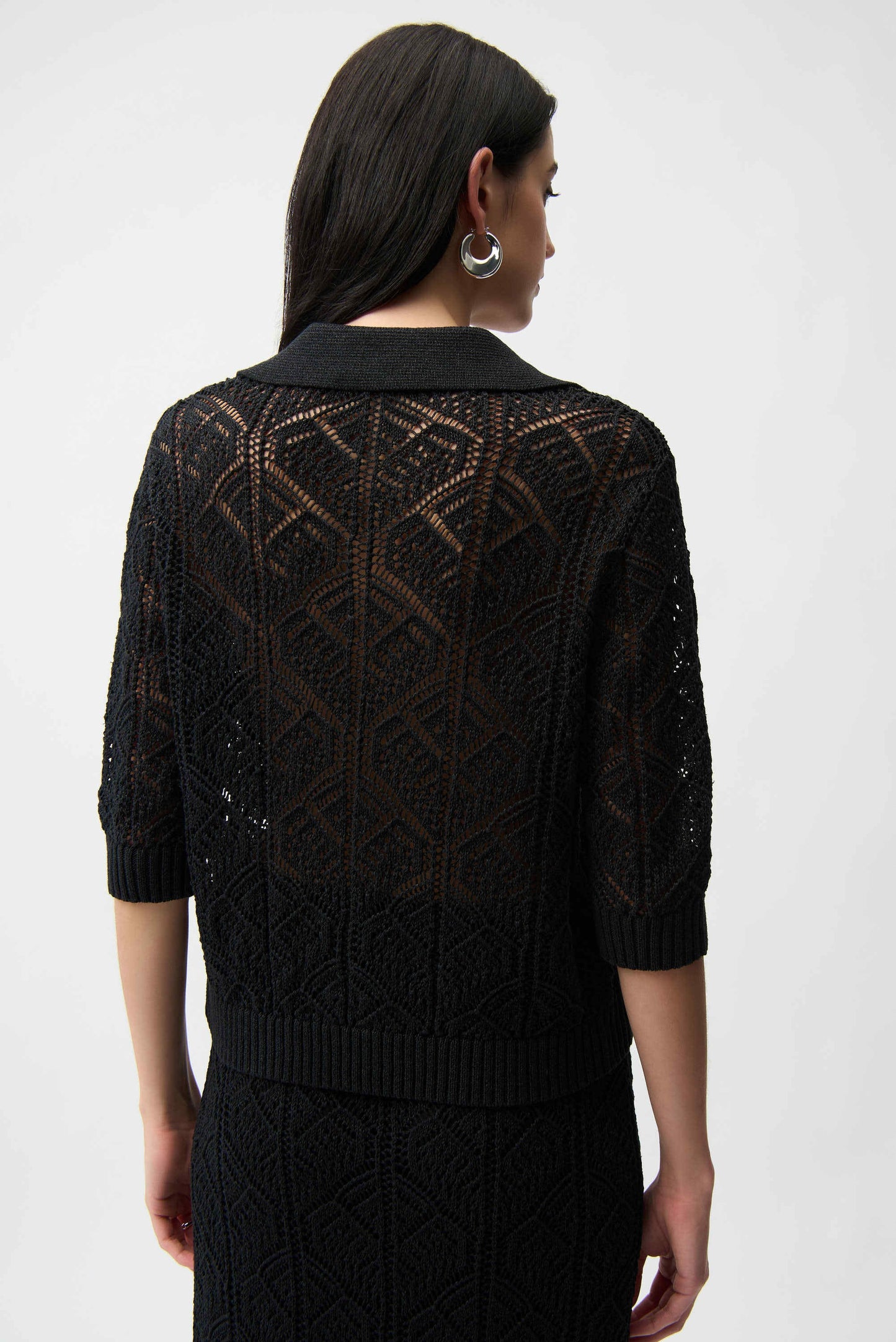 Cotton Blend Open Stitch Sweater with Polo Collar
261929