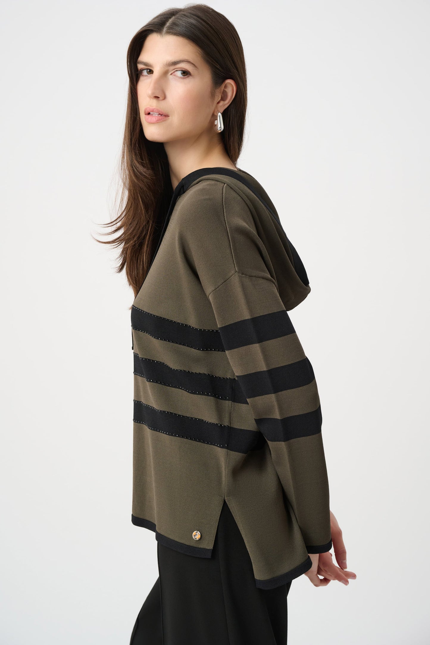 JOSEPH RIBKOFF Sweater Knit Striped Hooded Sweater 263626