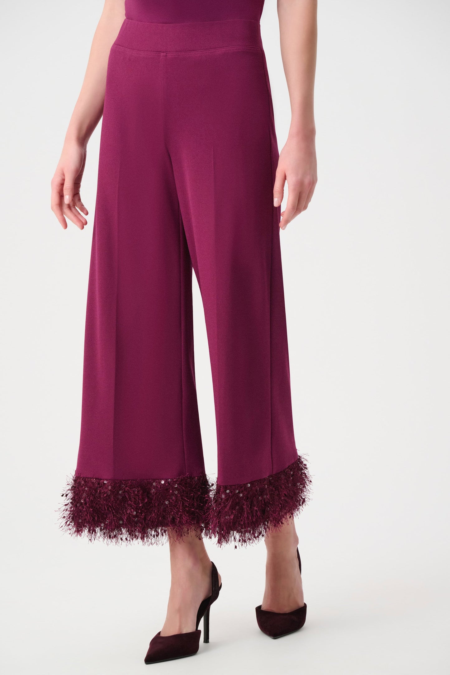 JOSEPH RIBKOFF Signature | Scuba Crepe Wide Leg Pants With Fringe 263715