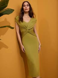 Arggido Olive Twist Front Midi Dress