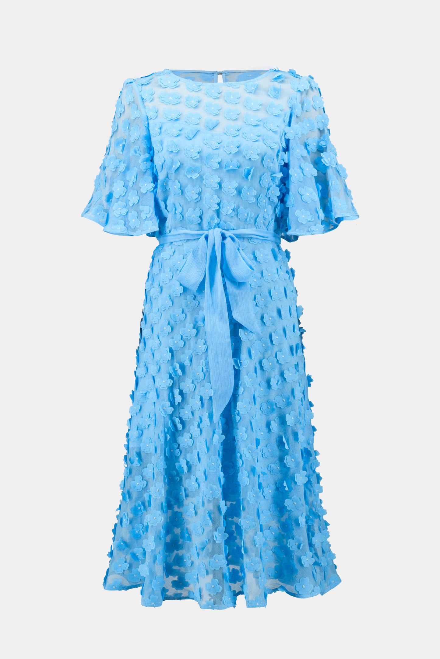 Joseph Ribkoff Signature | 3D Embroidered Chiffon Fit And Flare Dress With Sash Belt
261738