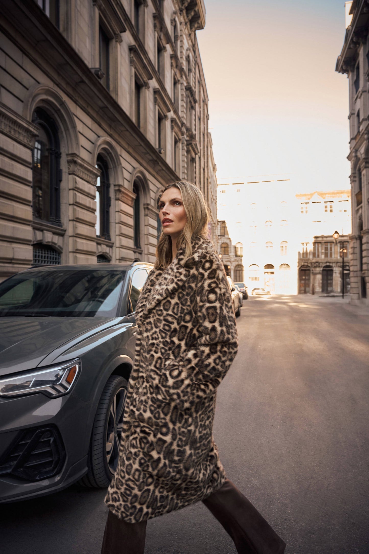 Faux Fur Leopard Print Straight Coat
263919