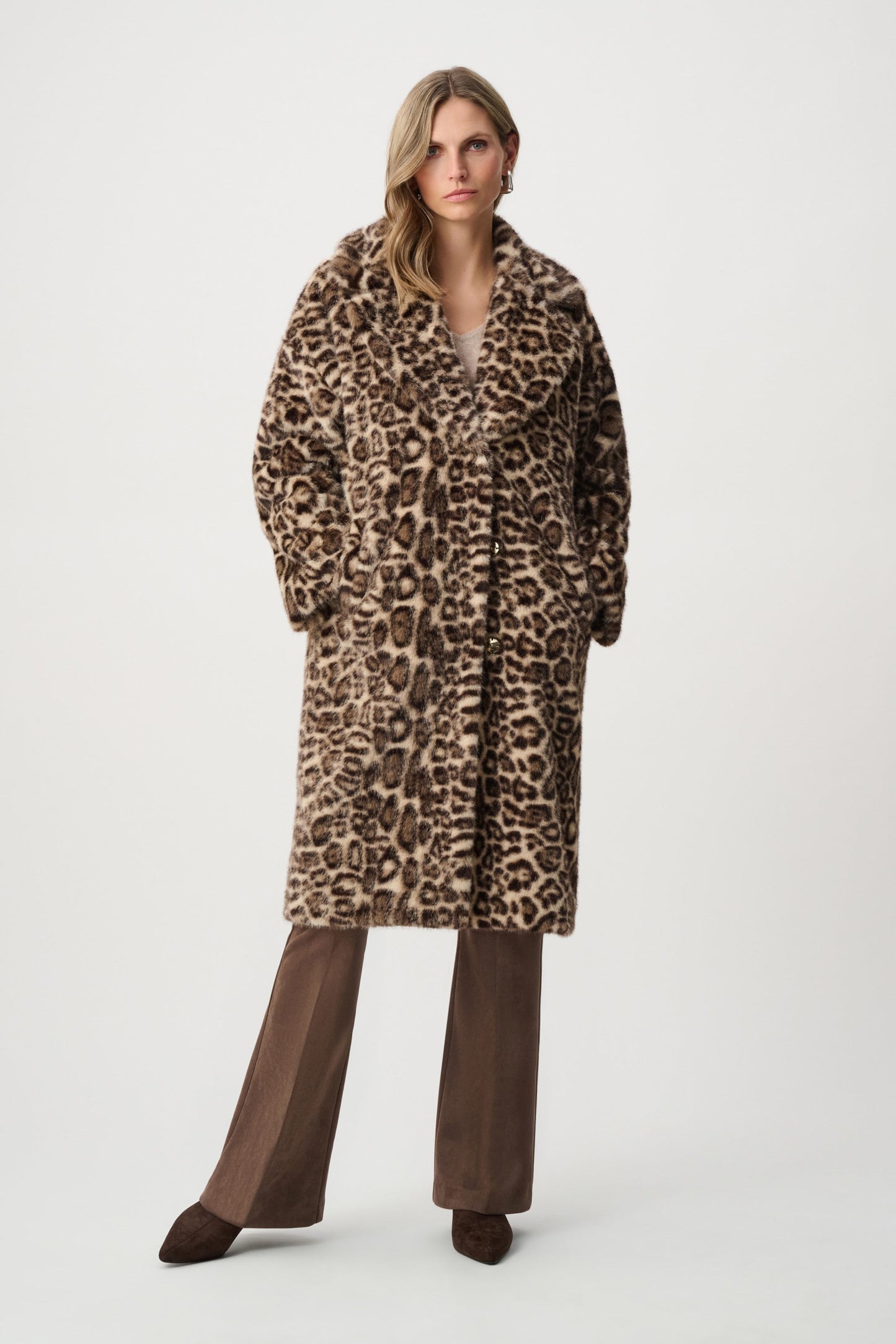 Faux Fur Leopard Print Straight Coat
263919