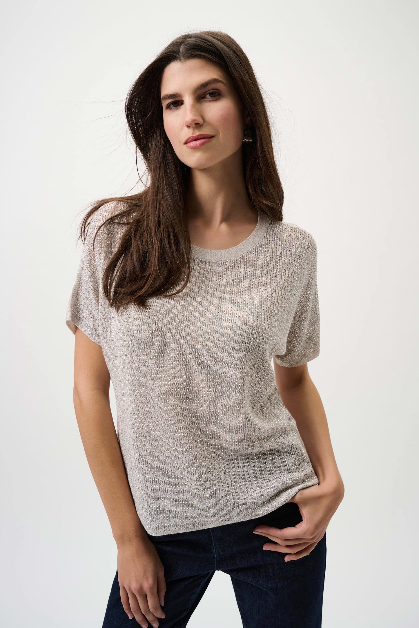 Metallic Knitted T-shirt with Rhinestones - Core Colours
263900CO