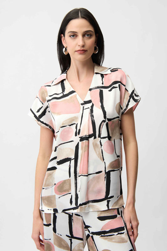 Recycled Satin Abstract Print Boxy Top With V-neckline
261308