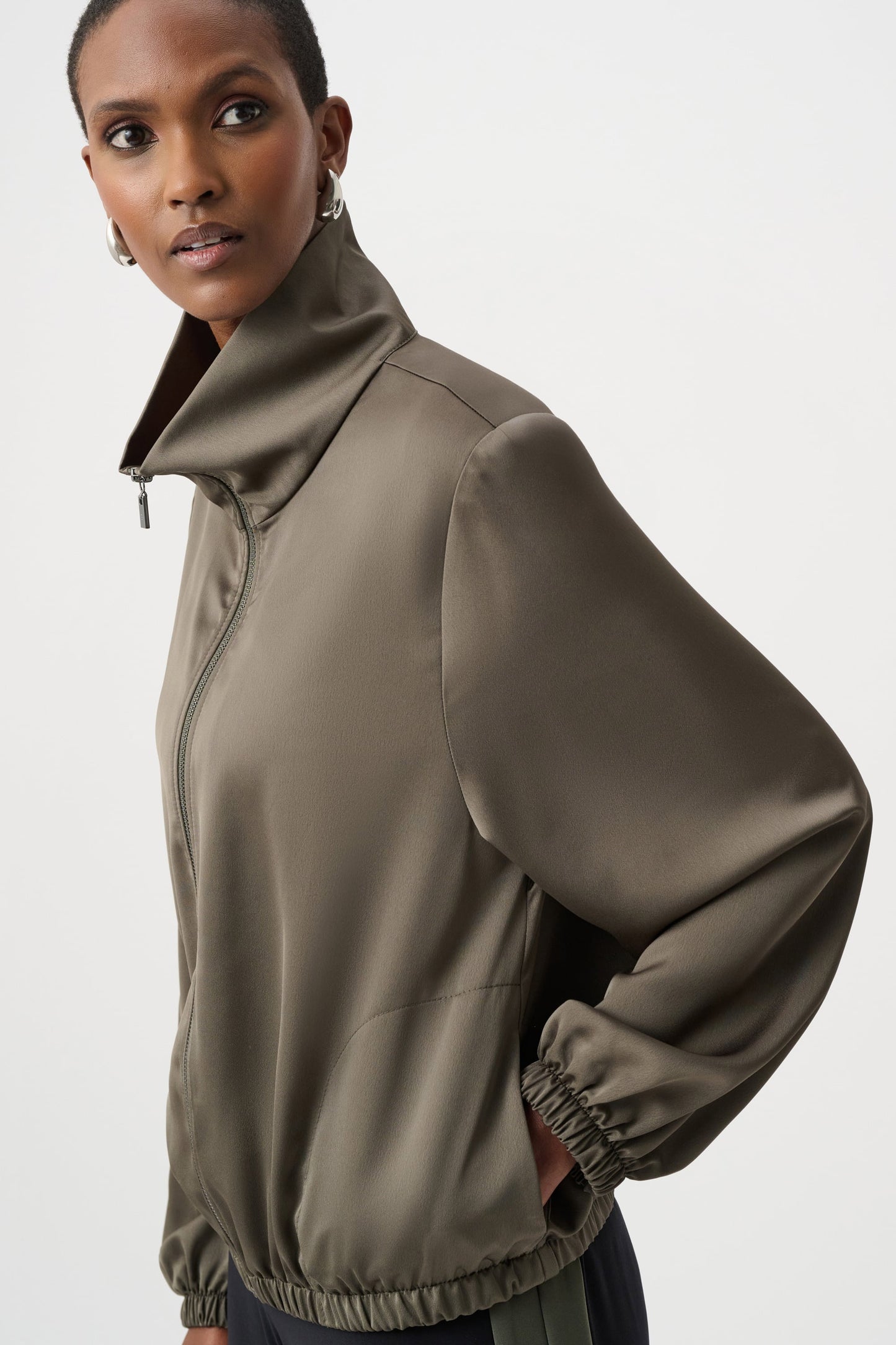 JOSEPH RIBKOFF Recycled Satin Zipped Bomber Jacket 263614