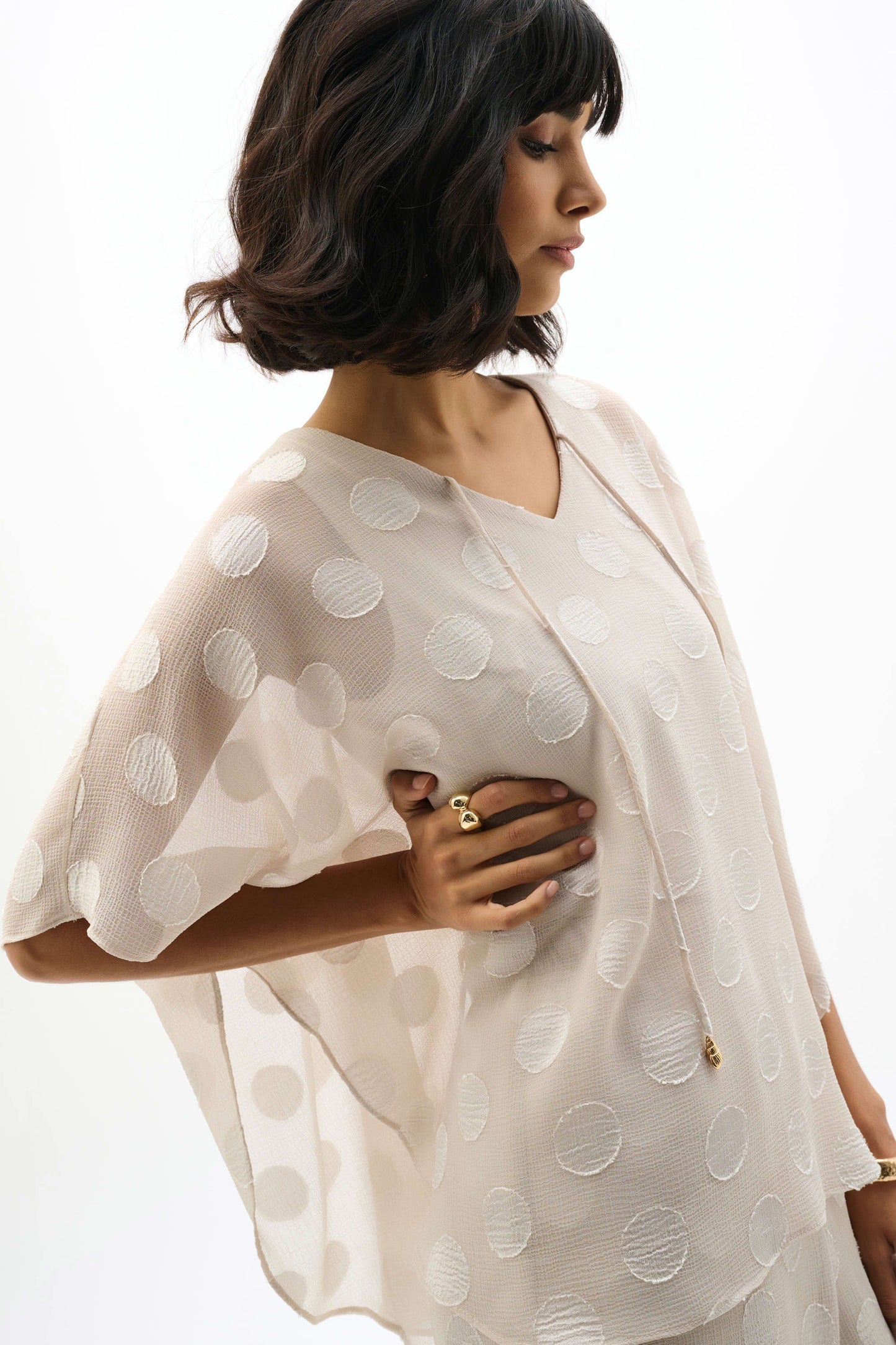 JOSEPH RIBKOFF 262258 Chiffon Jacquard Dot Print Poncho Top