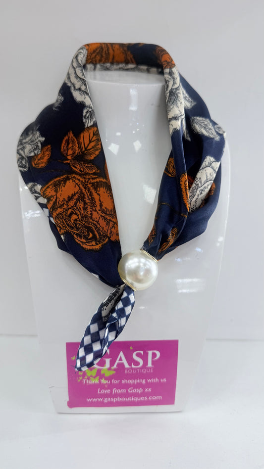 Navy Floral Magnetic Scarf Necklace