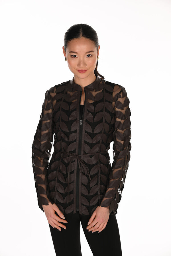 FRANK LYMAN 263739 Petal mesh zip jacket in Mocha