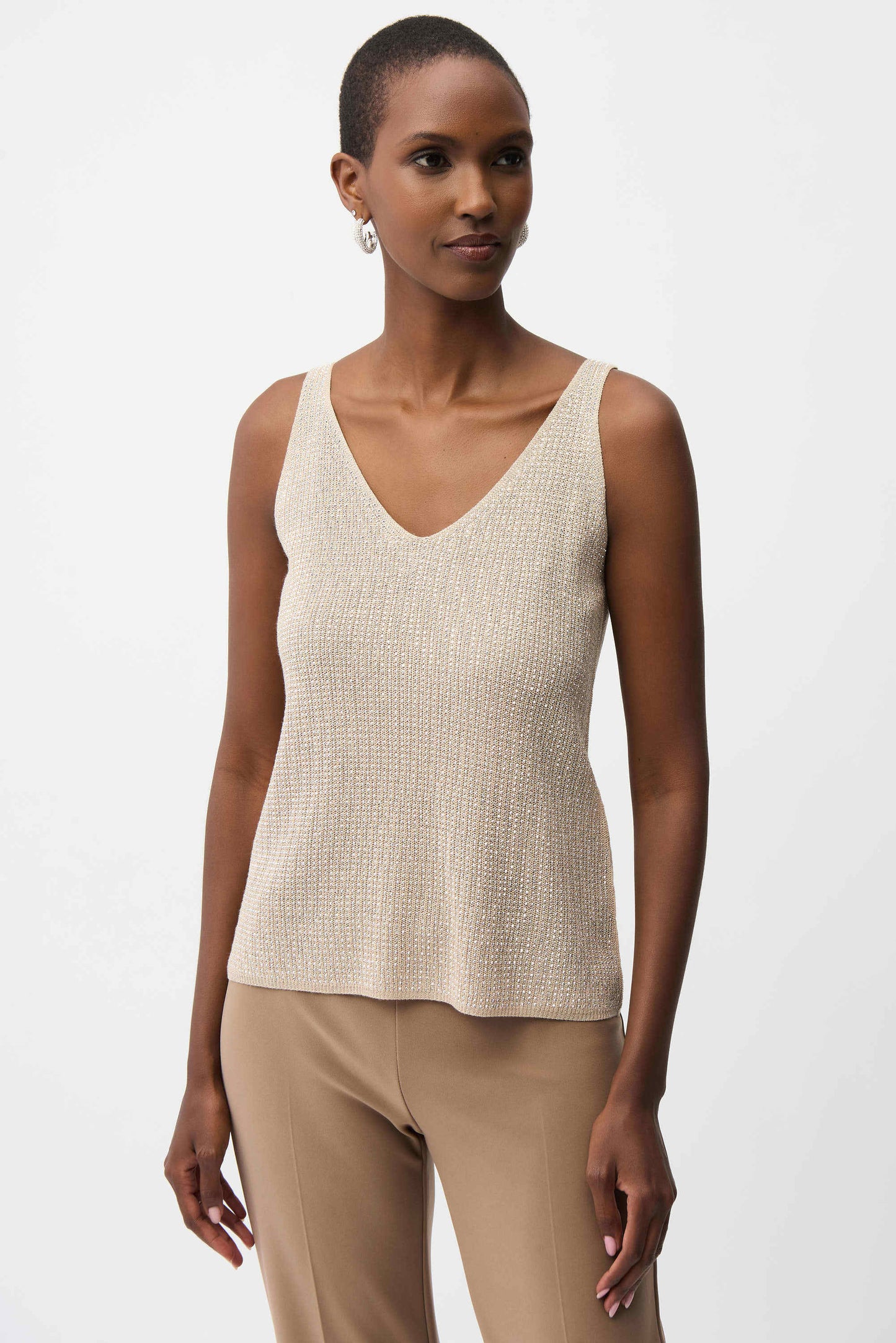 Metallic Knitted Camisole with Rhinestones
252915S26