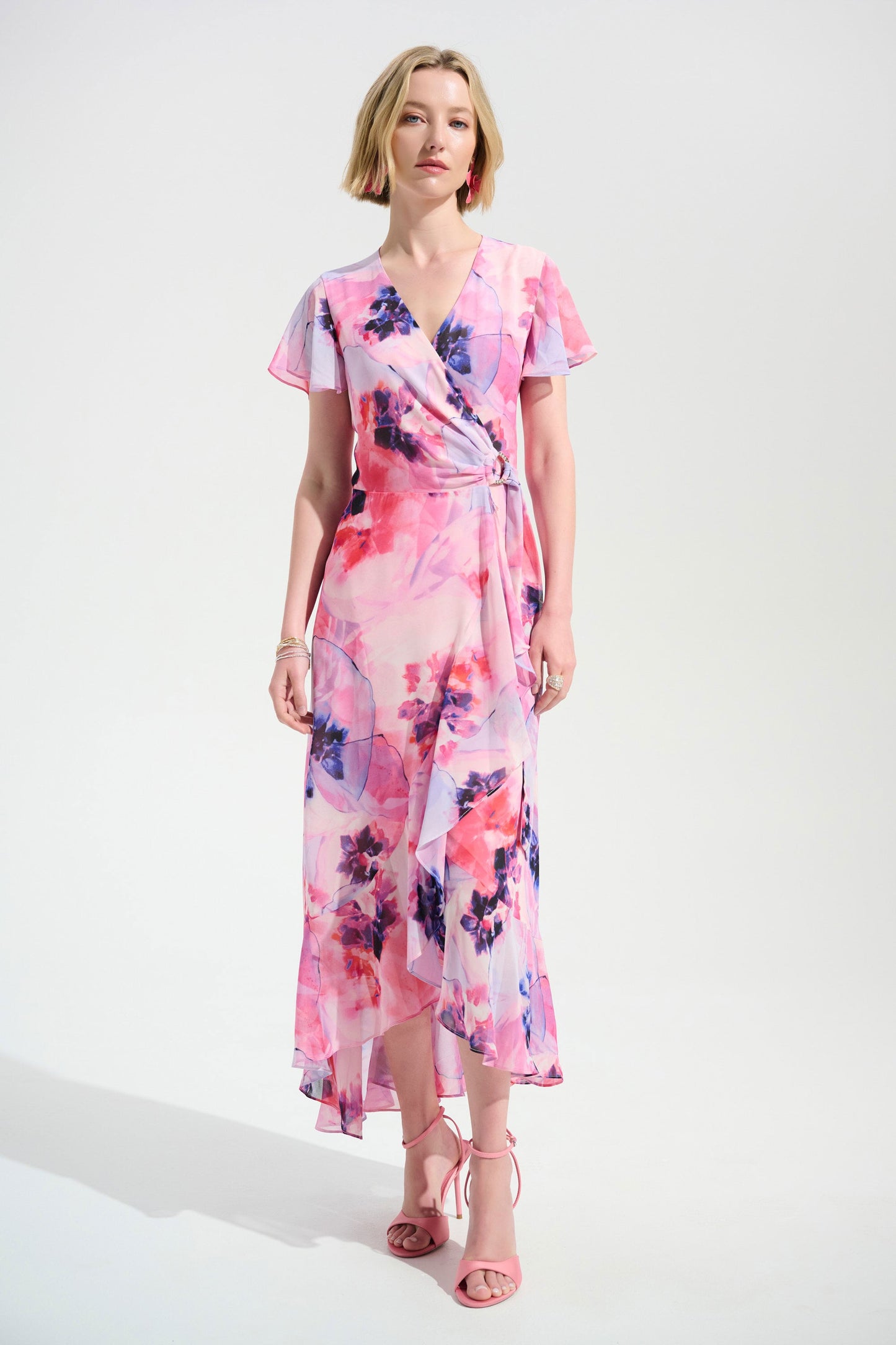 JOSEPH RIBKOFF Signature | Chiffon Print Wrap Dress With Ruffle Detail
261739