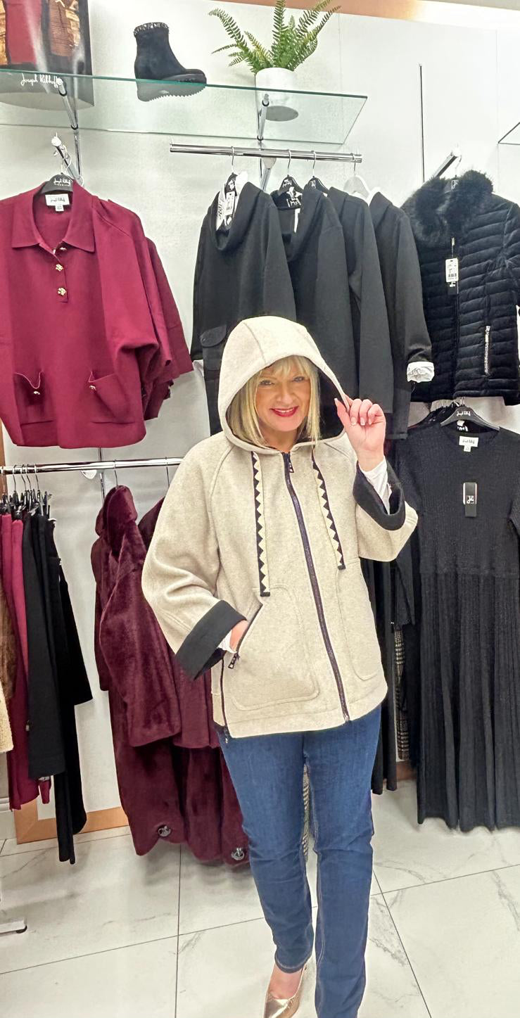 ZIA SHORT OVERALL WITH TWO-TONE DRAWN HOOD