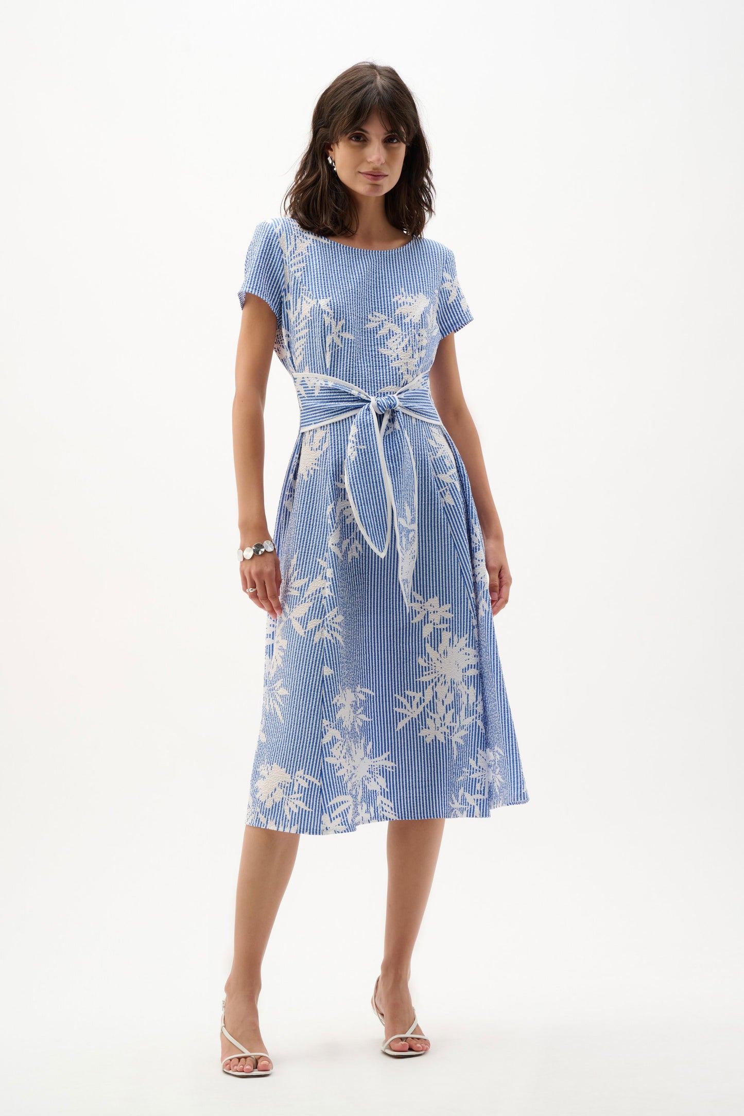 JOSEPH RIBKOFF 262191 Woven Seersucker Floral Print Fit And Flare Dress