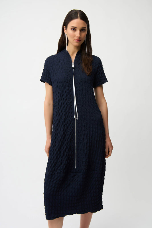 Textured Knit Cocoon Dress With Front Zipper
261064