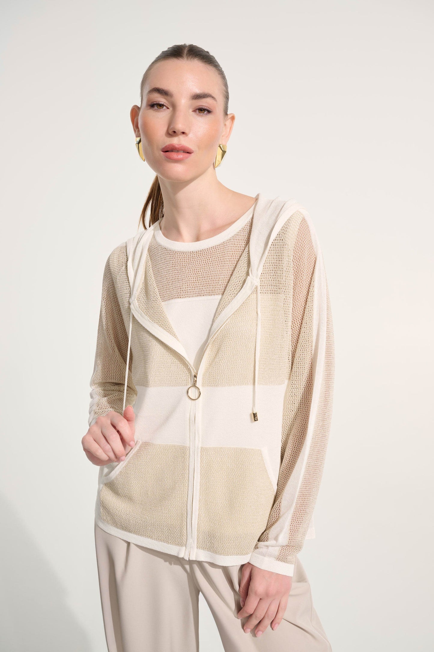 JOSEPH RIBKOFF 262613 Soft Knit Straight Hooded Zip Jacket