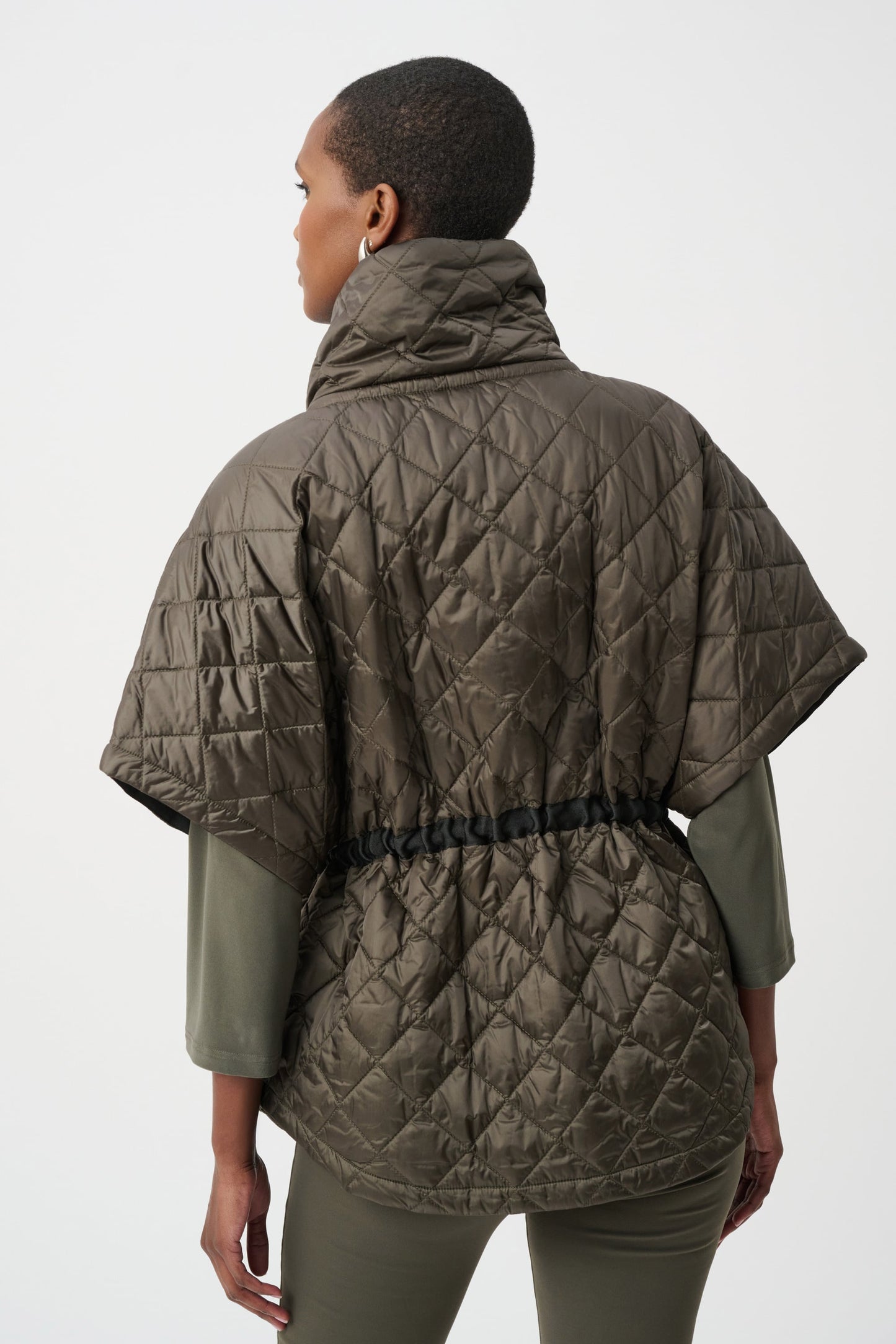 JOSEPH RIBKOFF 263643 Quilted Nylon Shawl-Neck Boxy Vest