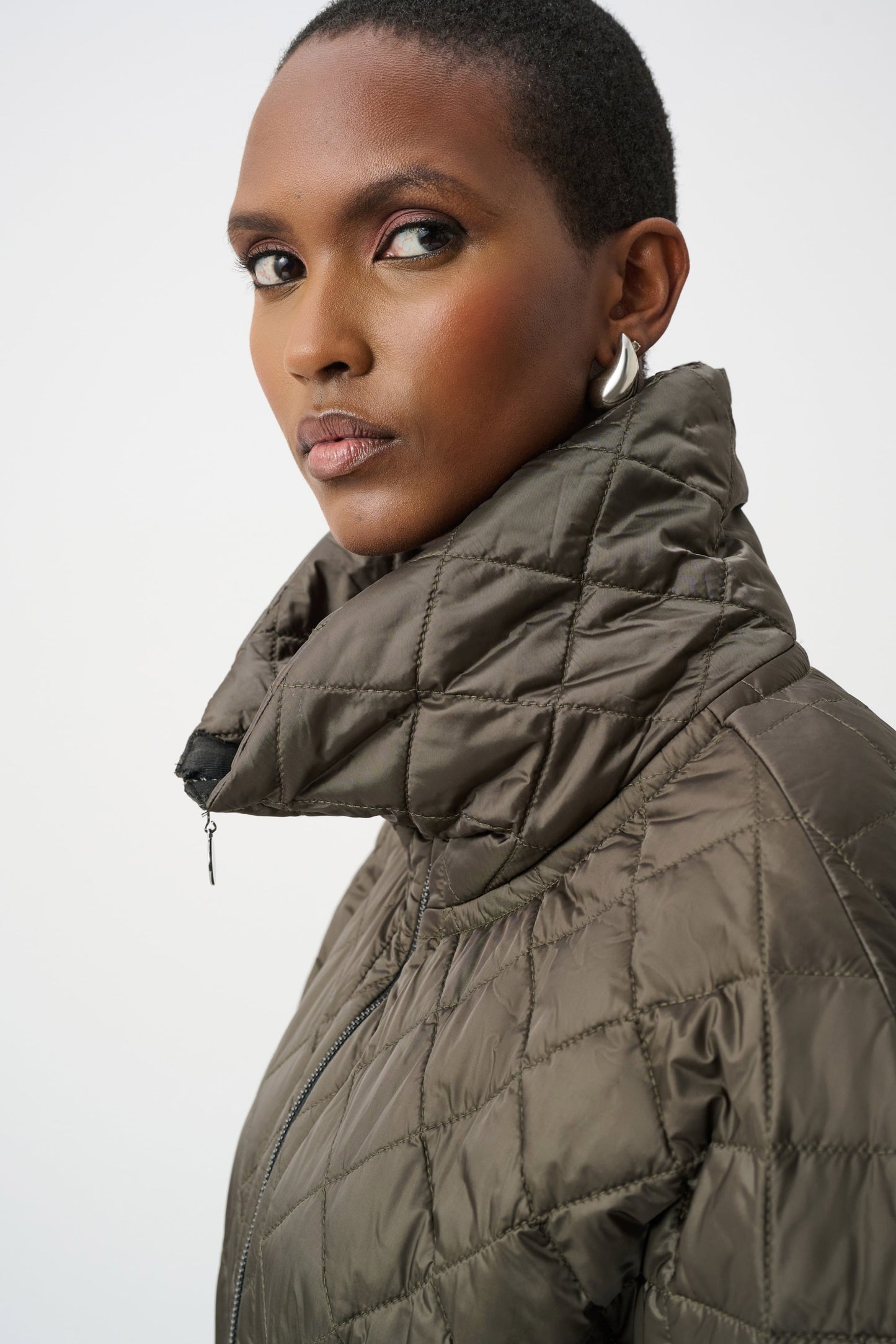 JOSEPH RIBKOFF 263643 Quilted Nylon Shawl-Neck Boxy Vest