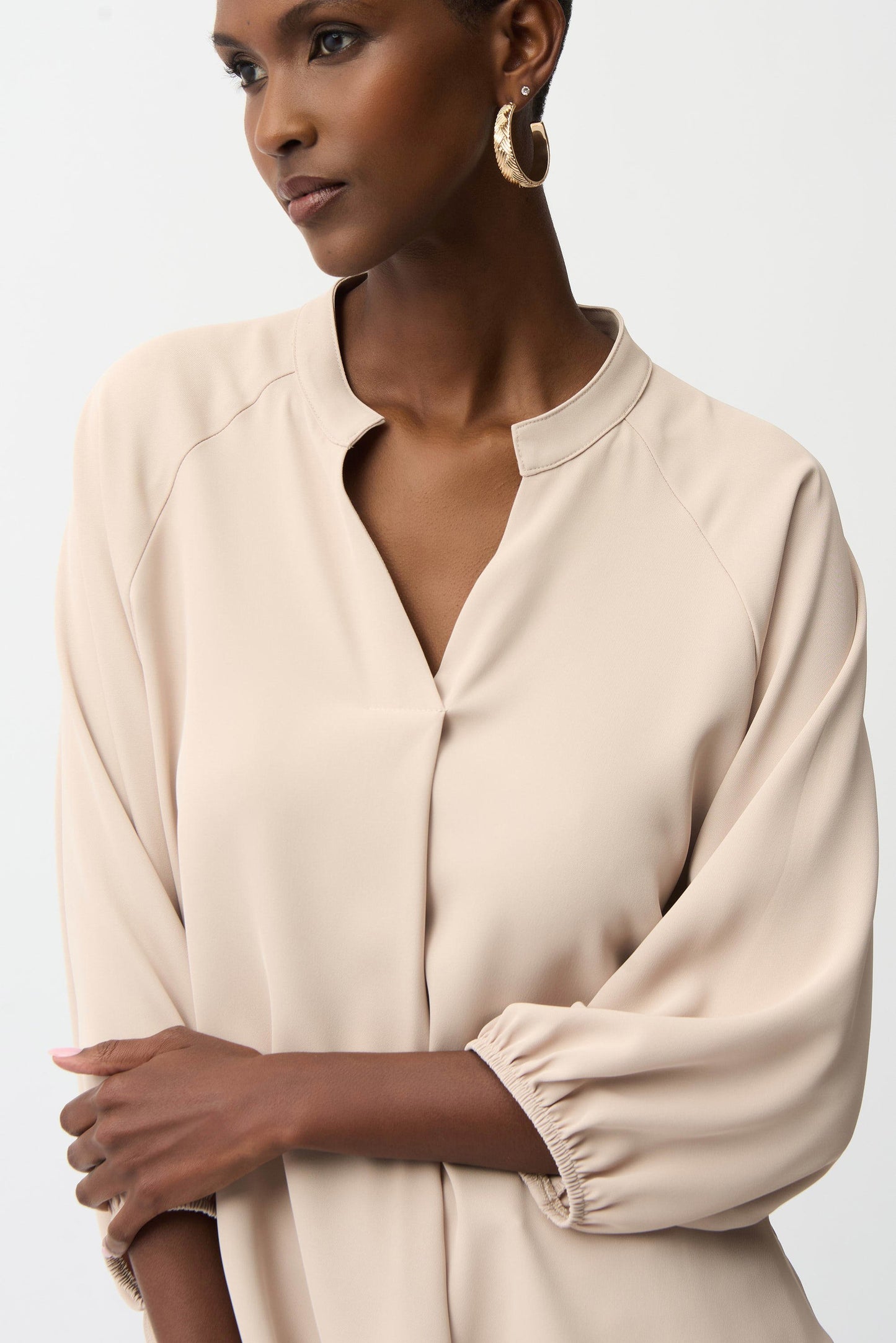 JOSEPH RIBKOFF 261076 Woven Twill Boxy Top With Mandarin Collar