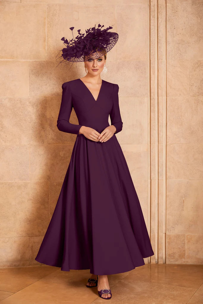 SALE-  Invitations by Veni Infantino 29662C Crepe Dress in plum