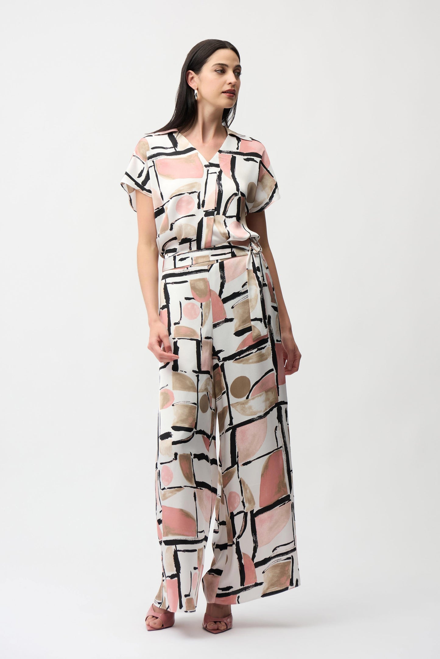 Recycled Satin Abstract Print Wide Leg Pull-On Pants
261198