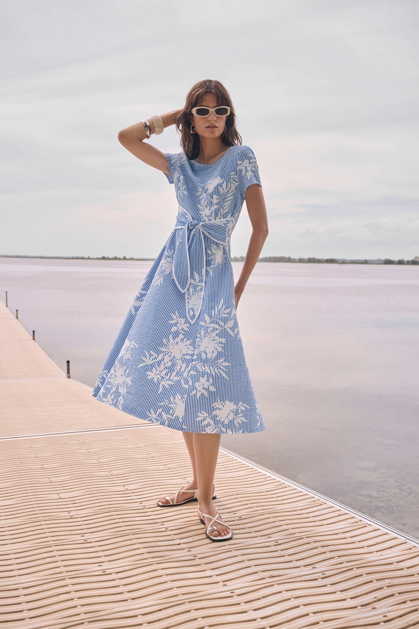 JOSEPH RIBKOFF 262191 Woven Seersucker Floral Print Fit And Flare Dress
