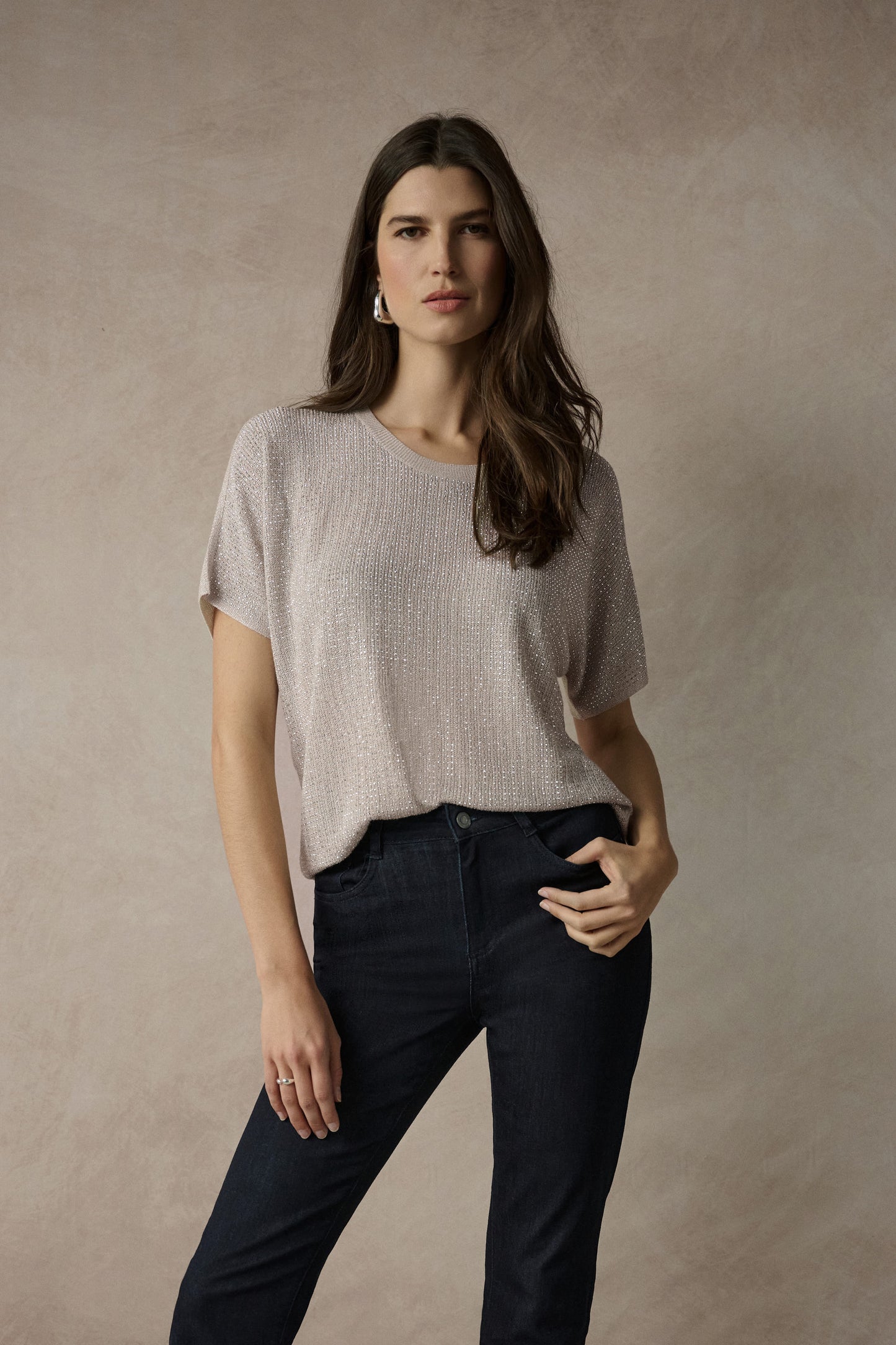 Metallic Knitted T-shirt with Rhinestones - Core Colours
263900CO