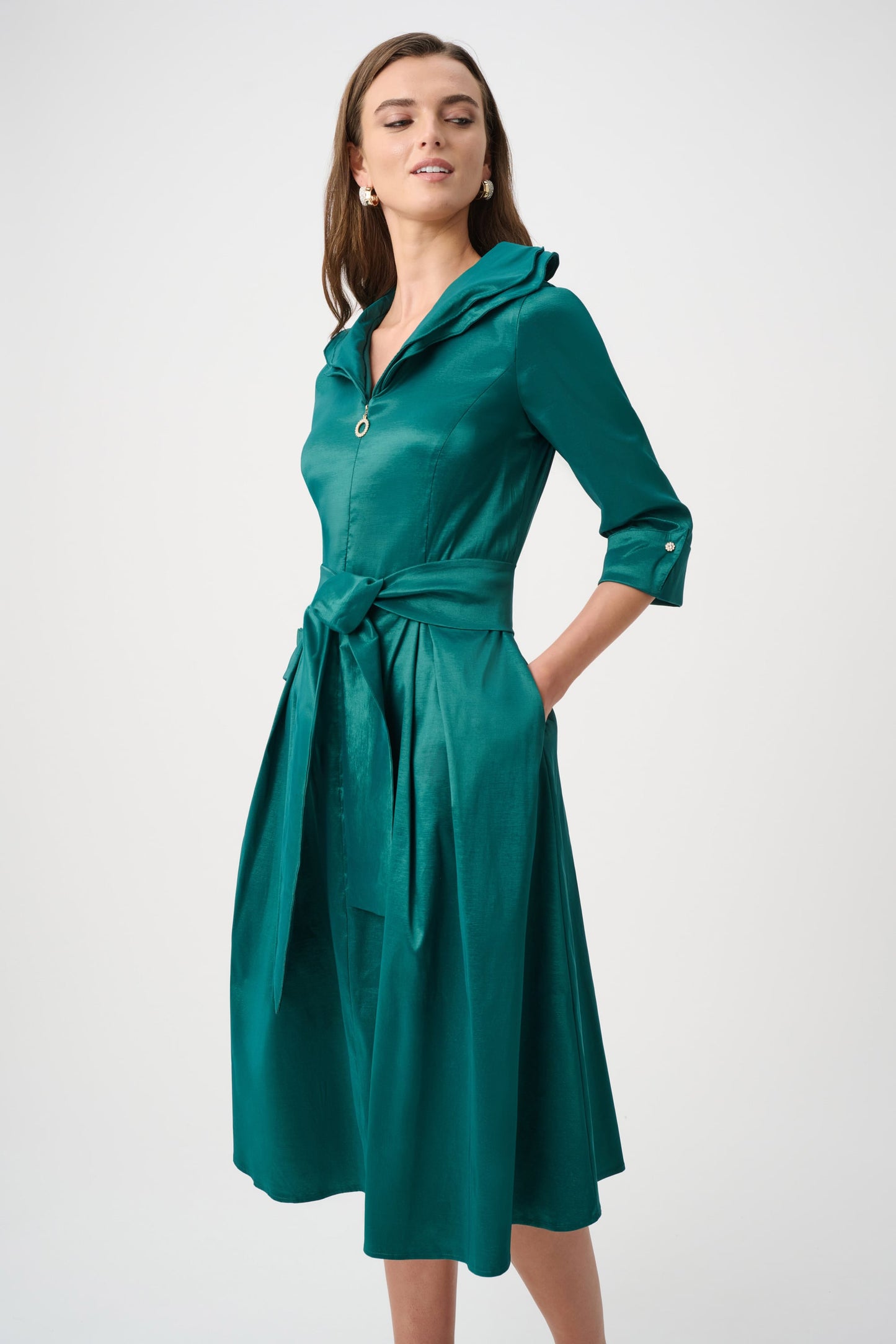 JOSEPH RIBKOFF Signature | Stretch Taffeta Fit And Flare Dress With Lapel Collar 261719F26